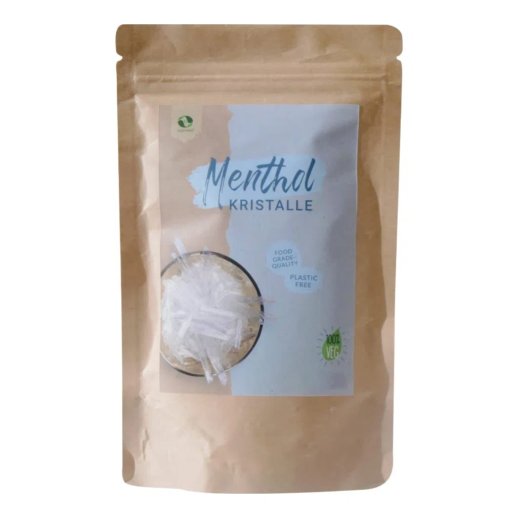 Cristaux menthol de qualité alimentaire 100 % pure huile de menthe dans un sac en papier kraft (plastique libre) 2 x 75 g