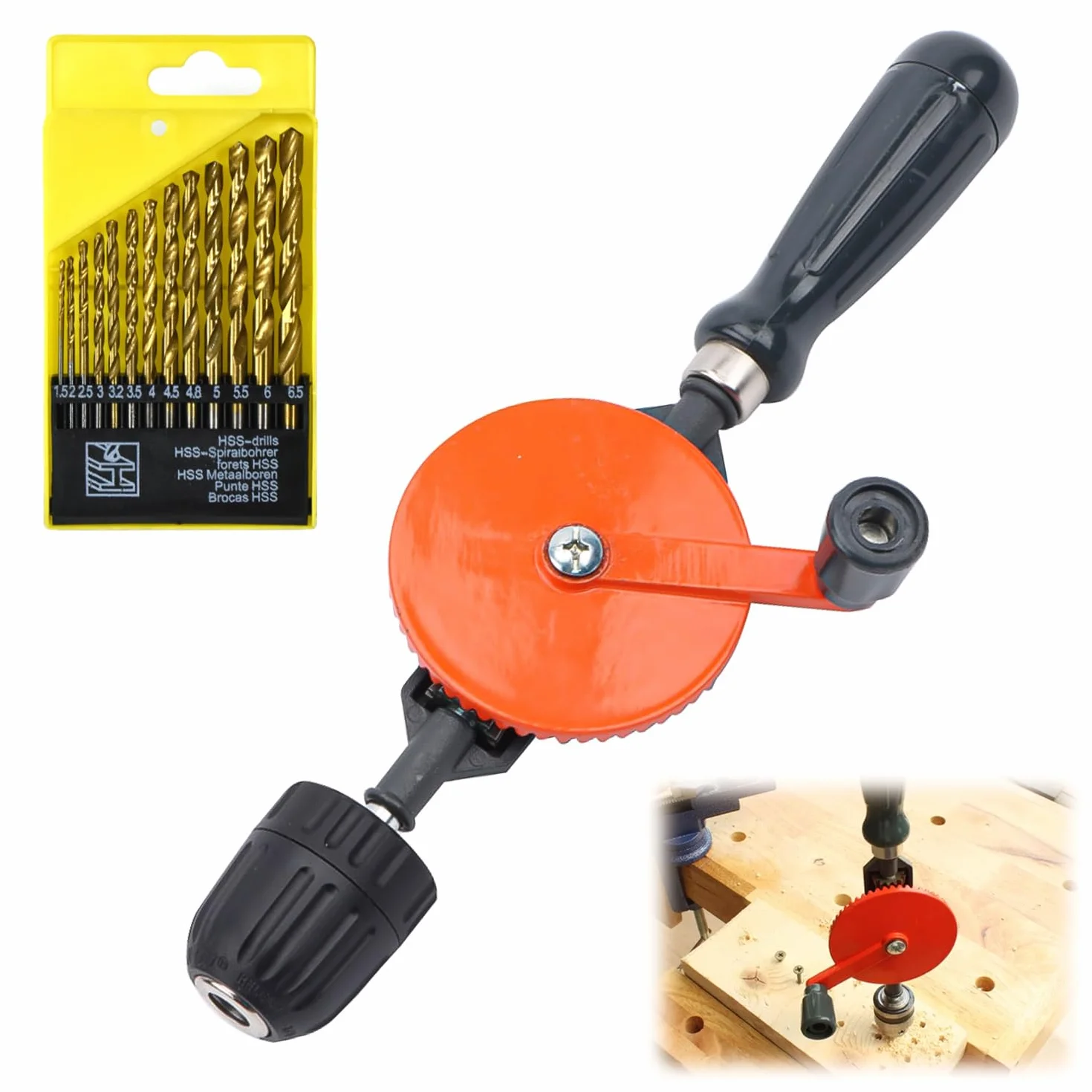 Mini Perceuse a Main Ensemble, 3/8 (1.5-10 mm) Pouce Mini Perceuse sans fil, avec 13 Piqûres de Forage, Perceuse a Main pour le Punch en Bois et en Plastique (1)
