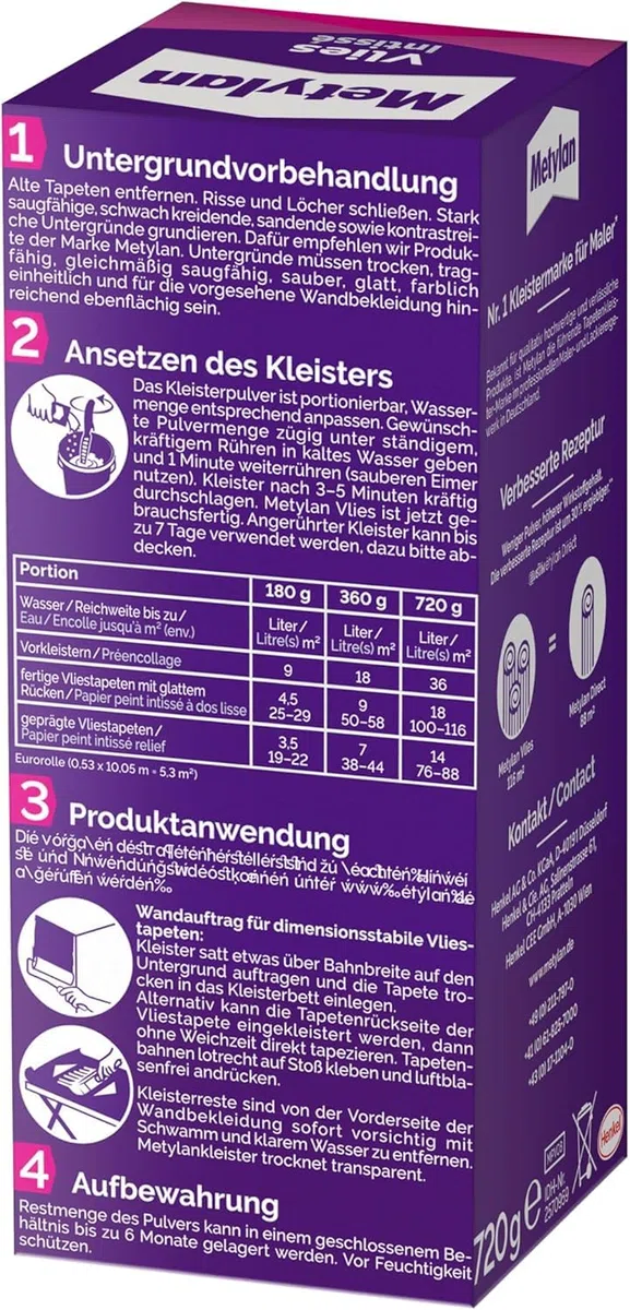 Metylan MPV08 Colle non-tissée pour tous les papiers peints intissés 720 g