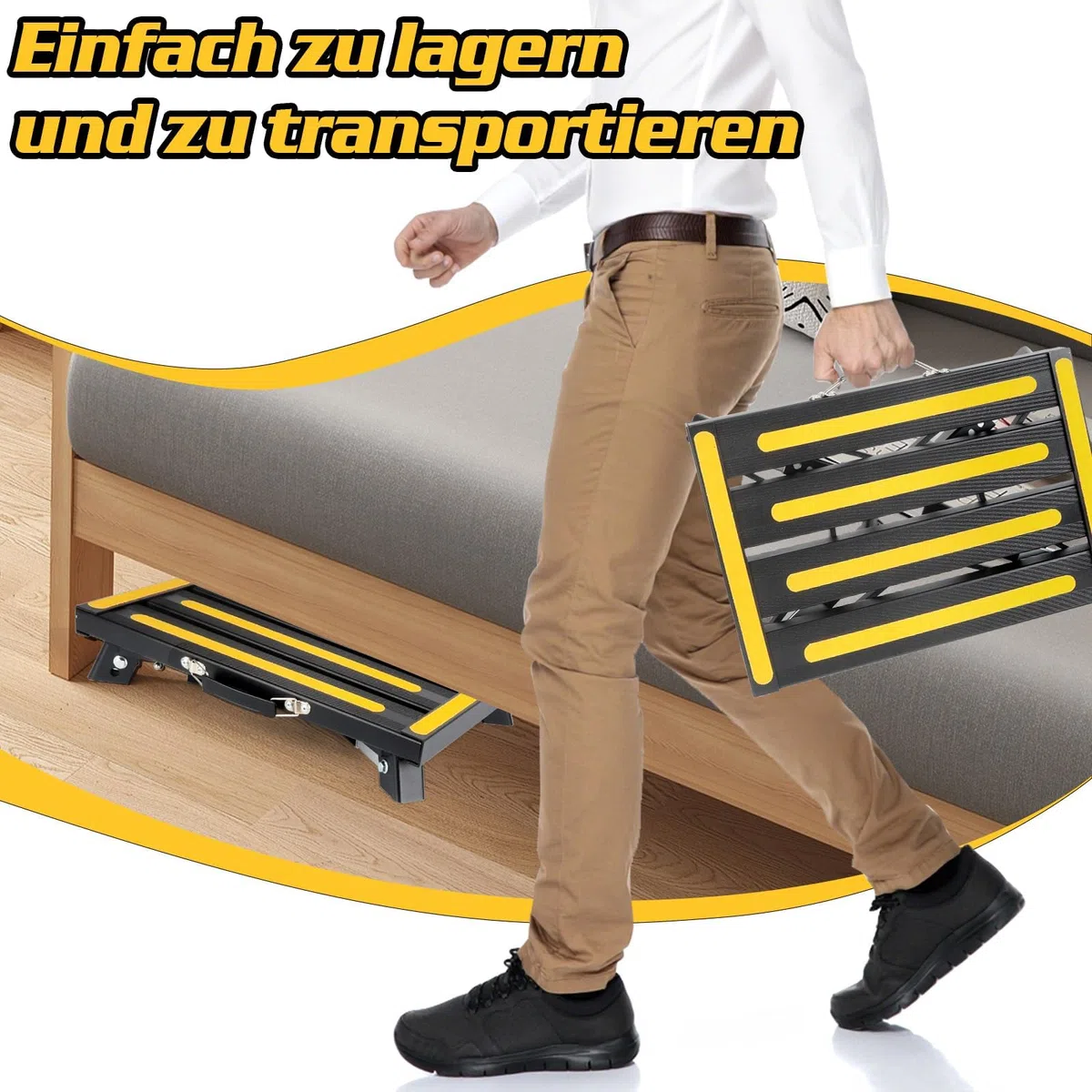 Marche Pied Pliable, Réglable en Hauteur Escabeau Pliant en Aluminium | 1 Marche, Charge Maximale : 250 kg, Échelle Pliable Marchepied avec Poignée pour Camping, Maison