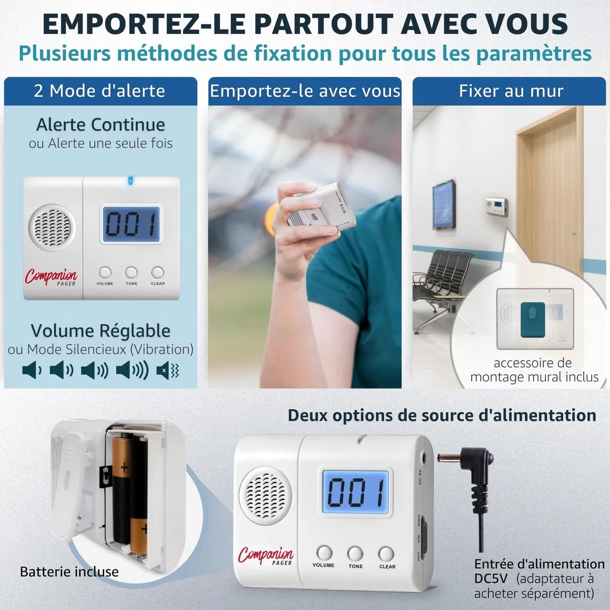 Bip aidant avec 4 Boutons d’Appel sans Fil système d’Alerte SOS Portable Alarme lit prévention des Chutes pour Personnes âgées Seniors Patients Soins à Domicile Appel infirmière