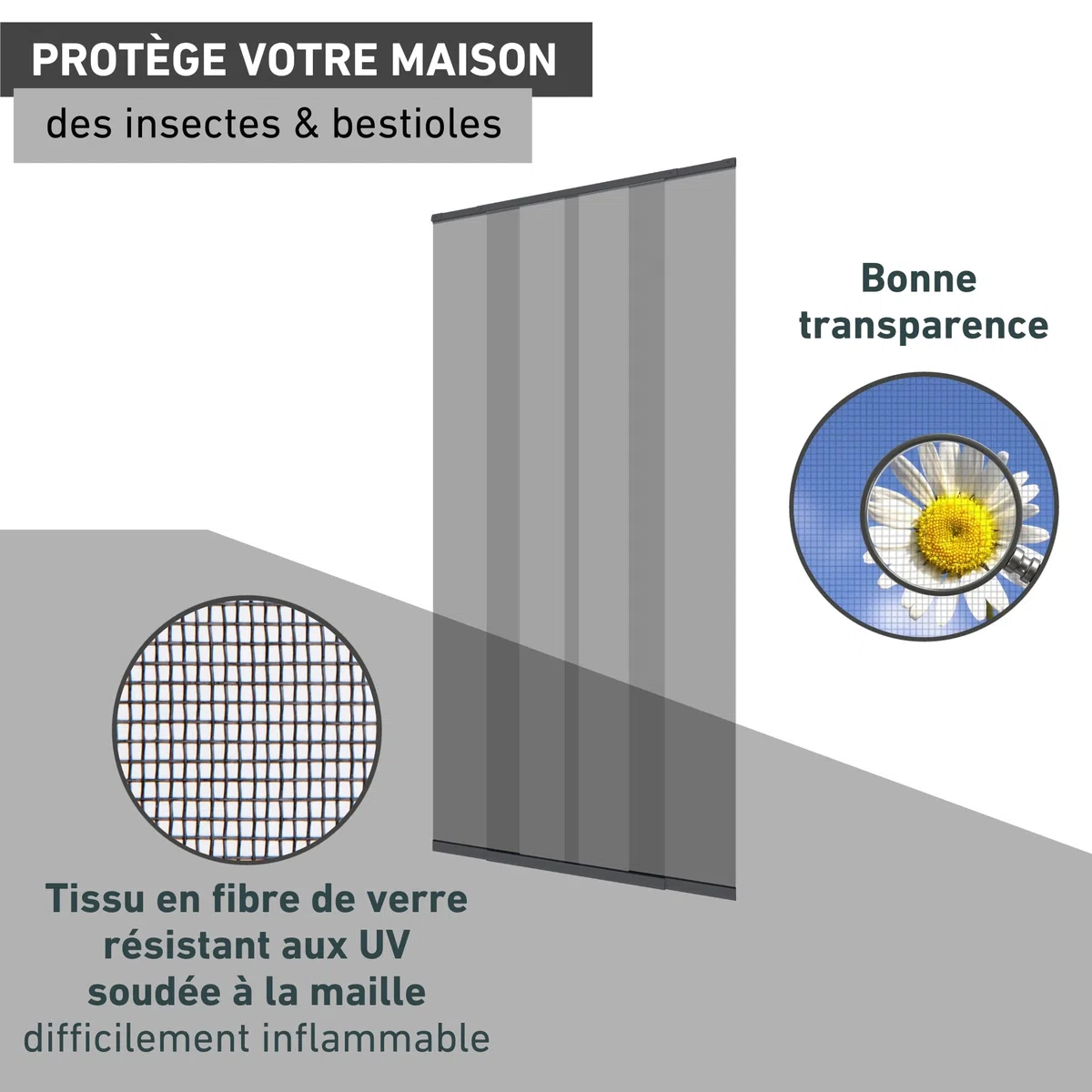 Windhager Moustiquaire porte télescopique 120 x 250 cm, rideau anti-insectes moustiques, installation facile sans perçage, passage libre pour porte balcon, anthracite, 04302