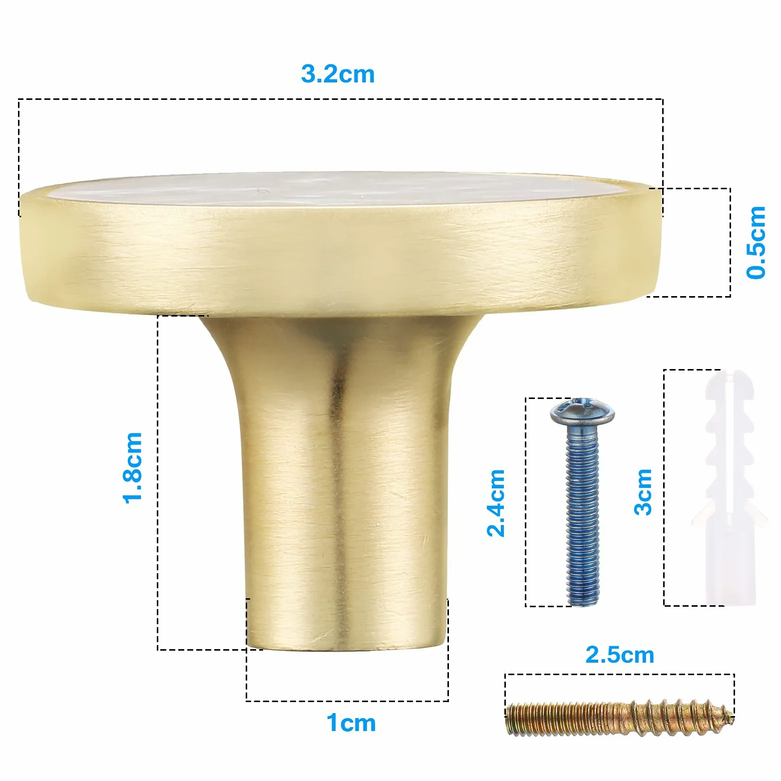 Kyrio Lot de 8 boutons de placard en laiton et marbre ronds blancs - Poignées décoratives pour tiroirs, armoires, meubles de cuisine