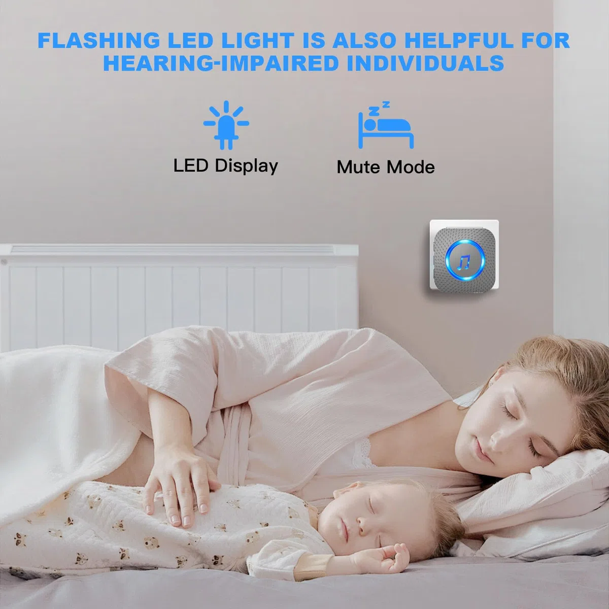 SURFOU Sonnette de porte électrique sans fil étanche avec récepteur enfichable, fonctionne à piles à 0,4 m de long avec 55 mélodies, 5 volumes, flash LED, noir