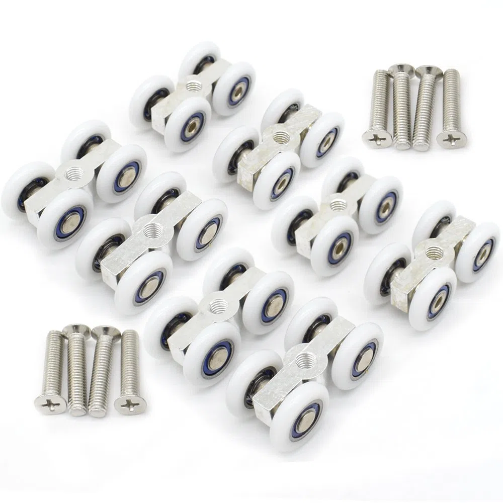 Lot de 8 petites poulies à suspendre pour porte de douche coulissante en verre à 4 voies