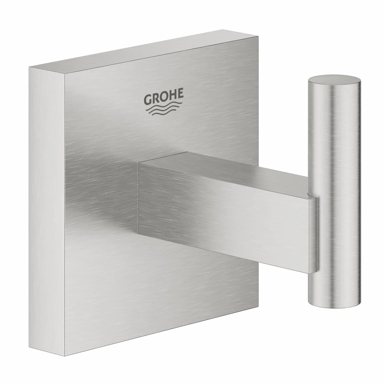GROHE Start Cube Patère Murale pour Salle de Bain, Fixations Cachées, Platine de Fixation Incluse, Métal, A coller QuickGlue ou à visser, Supersteel, 40961DC0