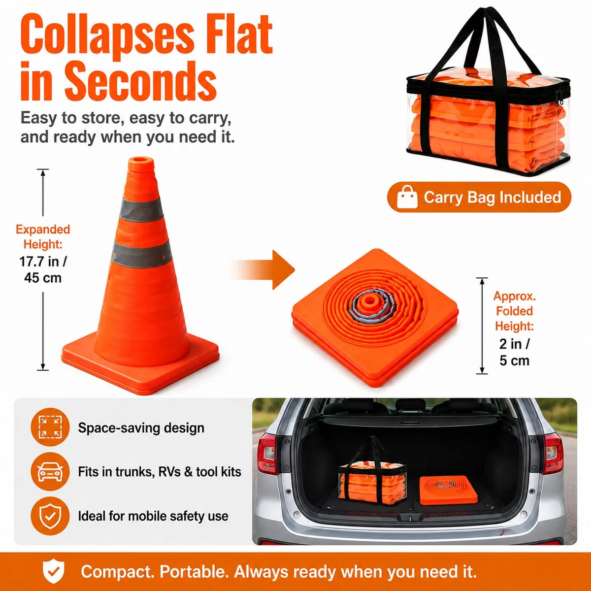 4 Pièces Cônes De Sécurité Pliables 45cm Cônes De Signalisation, Cône D'avertissement Réfléchissant Cône De Trafic Pliable Cônes De Sécurité Für Régulation du Trafic Et Chantiers Orange