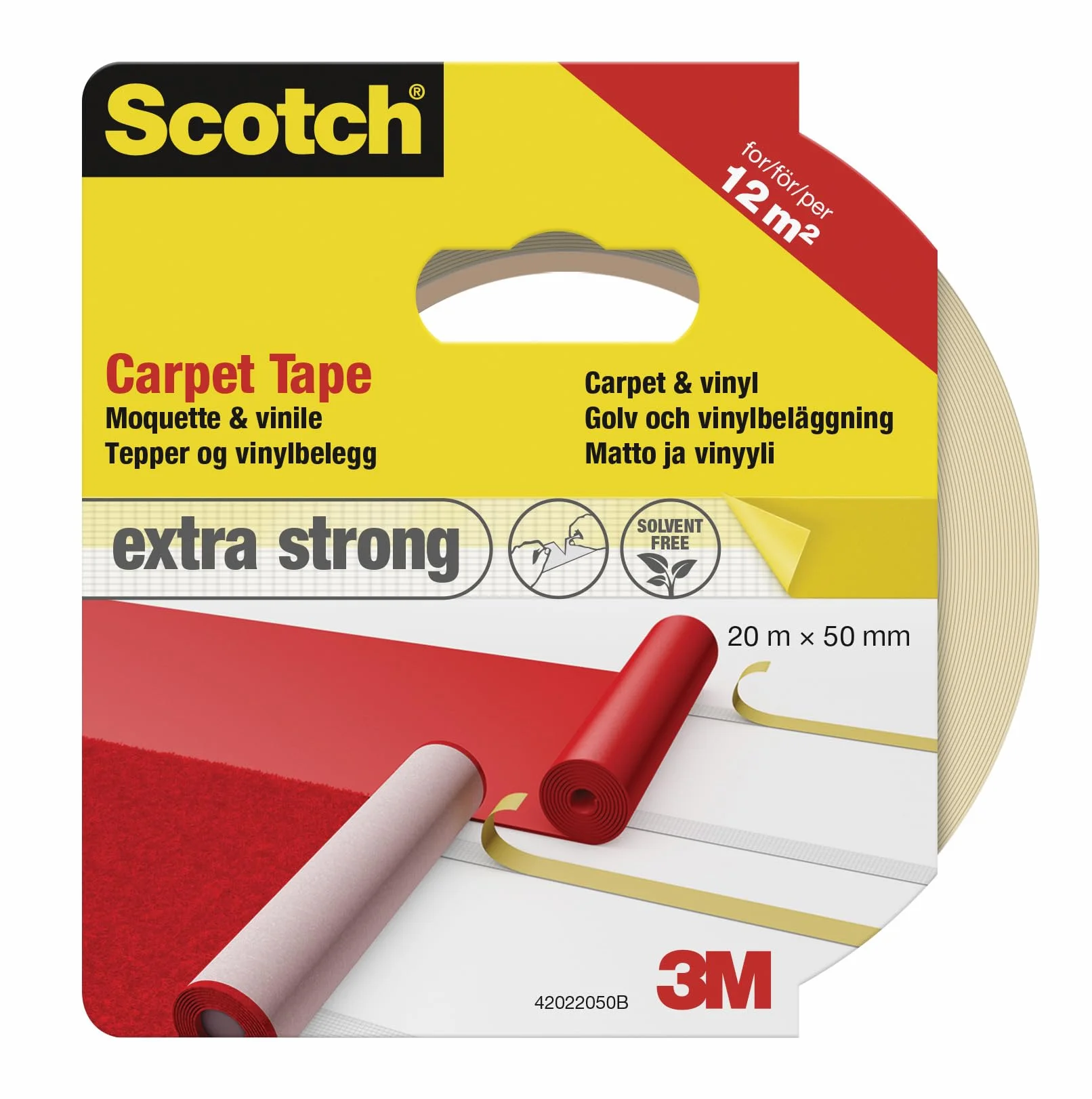 3M Scotch Ruban Adhésif Double Face pour Moquette Extra-fort 50 mm x 20 m 1 Rouleau