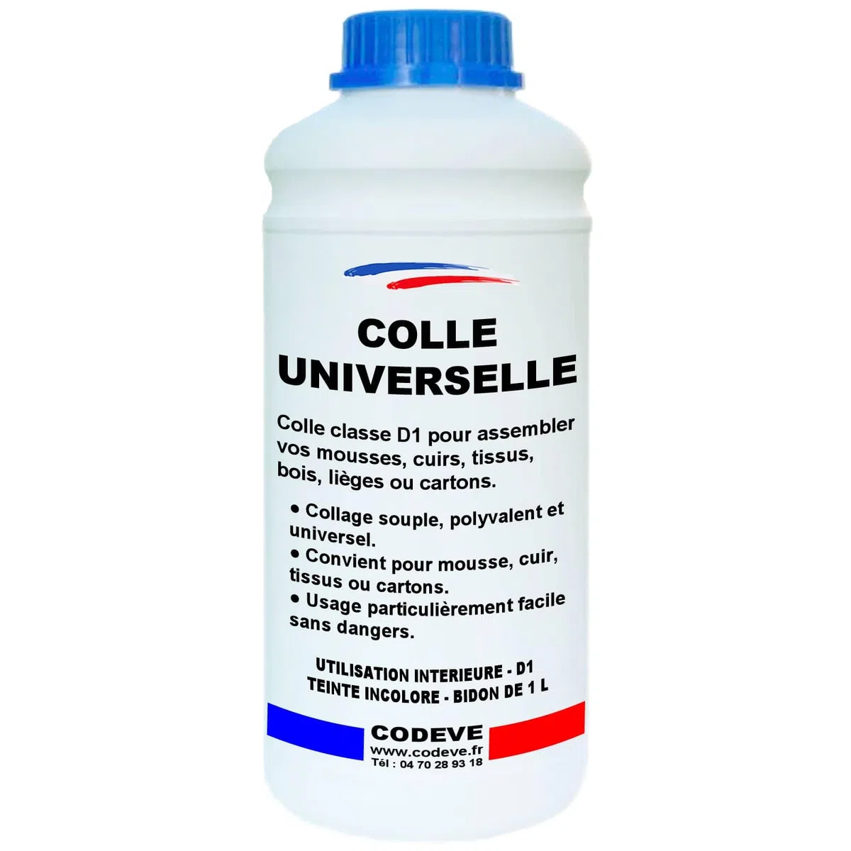 Colle Universelle - Codeve Bois - 1L - Intérieur - Pour L'assemblage Polyvalent D'un Cuir, Tissu, Bois, Liège, Mousse Ou Carton.