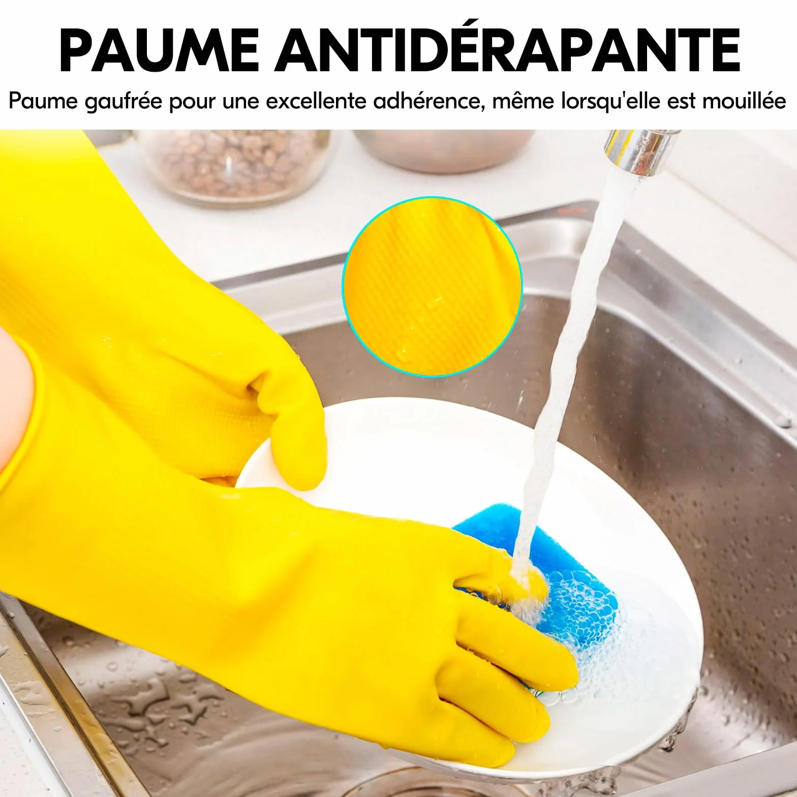 VGO... Gants de Nettoyage Ménagers Réutilisables, Gants de Vaisselle en Caoutchouc, Epaisseur Supplémentaire, Manches Longues (HH4601)