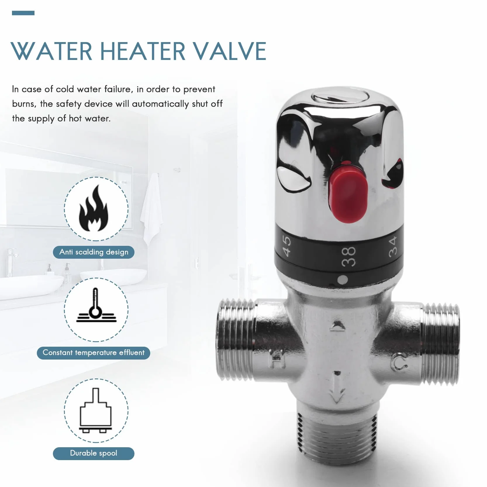 UrbanNest Vanne de Mélange Thermostatique à 3 Voies en Cuivre - Chauffe-Solaire de 3/4 Pouce pour Régulation de la Température