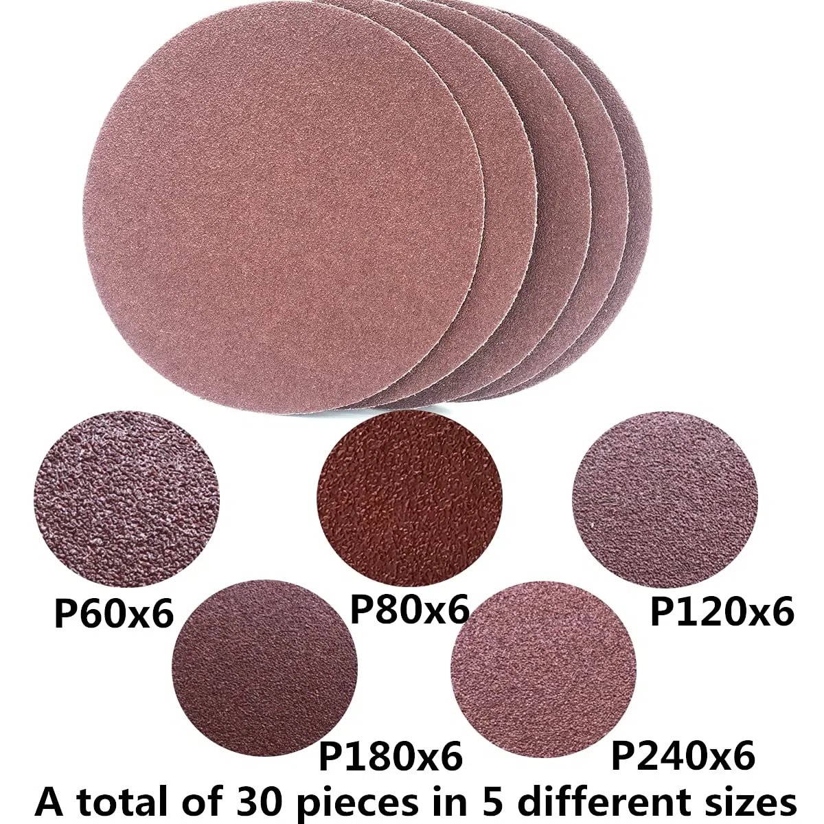 FEIHU Disque de Ponçage 150 mm. 6 inch Disques abrasifs，Papier abrasif autocollant (PSA) Grain 5 X P 60/80/120/180/240/320 pour ponceuse stationnaire à bande et à disque TC-US 400(30pcs)