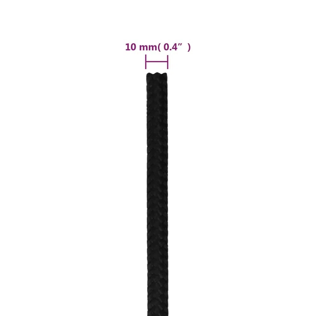 vidaXL Corde de Travail Ligne de Travail Corde Torsadée Corde d'Amarrage Câble de Travail Jardin Atelier Noir 10 mm 50 m Polyester