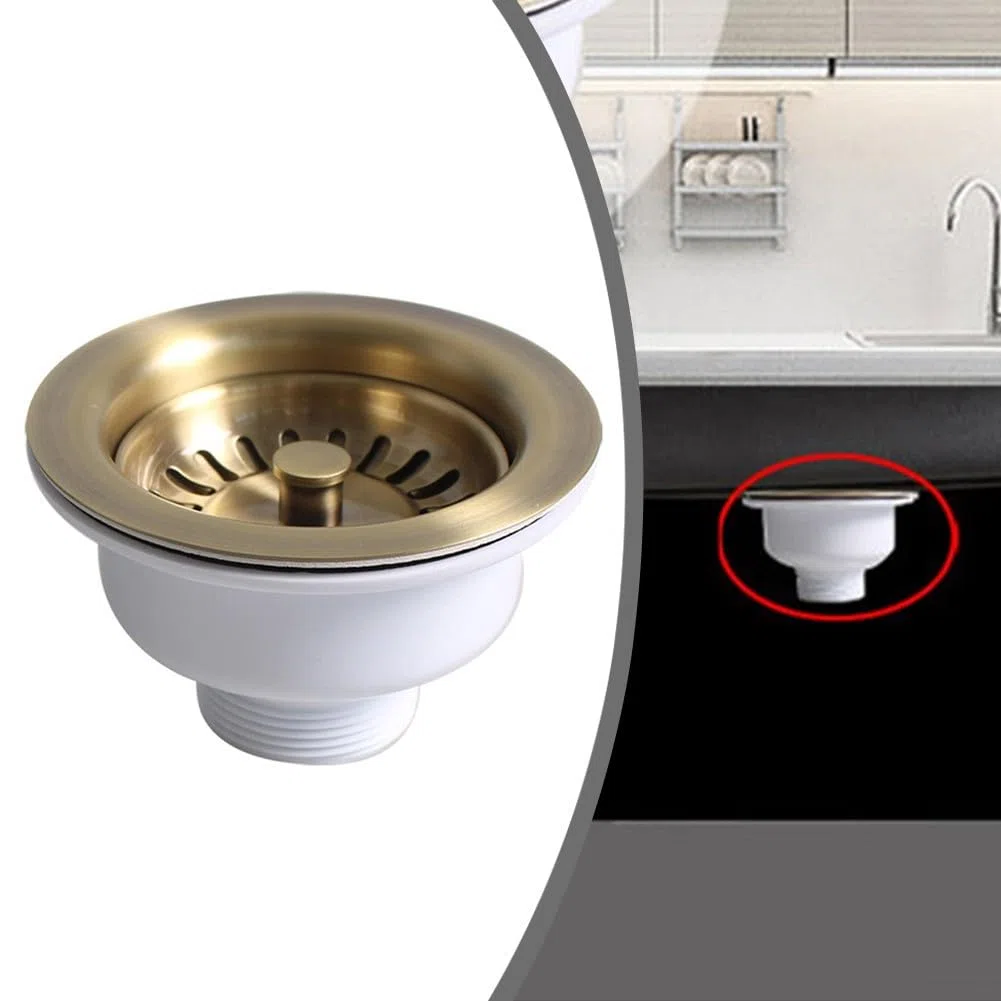 Panier d'évier de cuisine en acier inoxydable de 114 mm avec finition PVD cuivre doré, s'adapte à l'ouverture d'évier de 83 à 90 mm et au tuyau de vidange G1-1/2, remplacement robuste