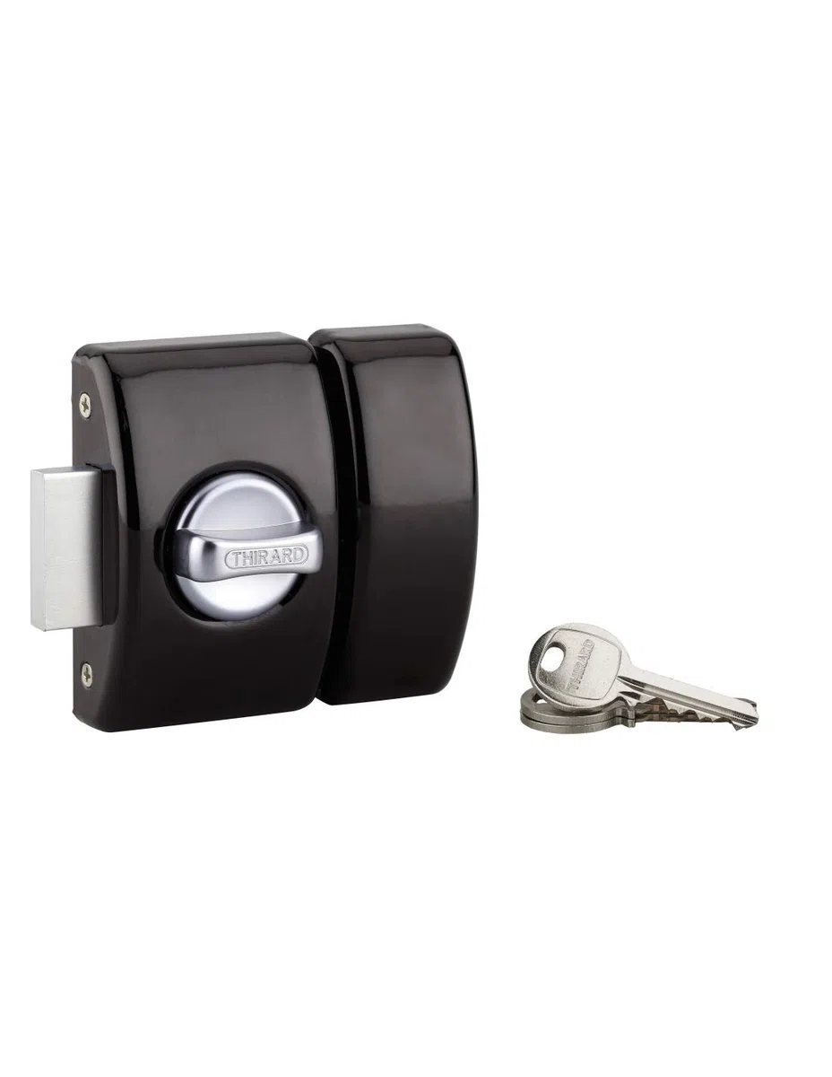 THIRARD - Verrou à Bouton Design 5 pour Porte d'Entrée - Cylindre Acier 50 mm - Ø 23 mm - Noir - 3 Clés Plates Crantées - Hauteur 94 mm - Largeur 60 mm