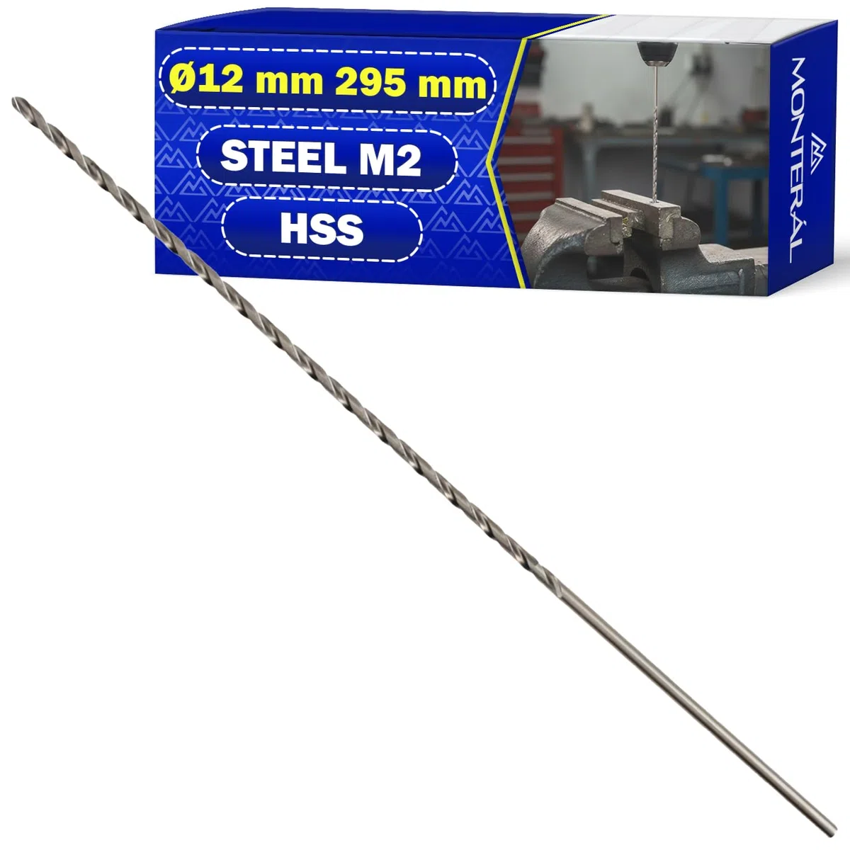 HSS Foret Metal Long Ø 12mm 295mm Fabriqué en Acier Allié Trempé M2 - Meche Metal Utilisé pour Fer l’Acier Métaux Non Ferreux - MONTERAL