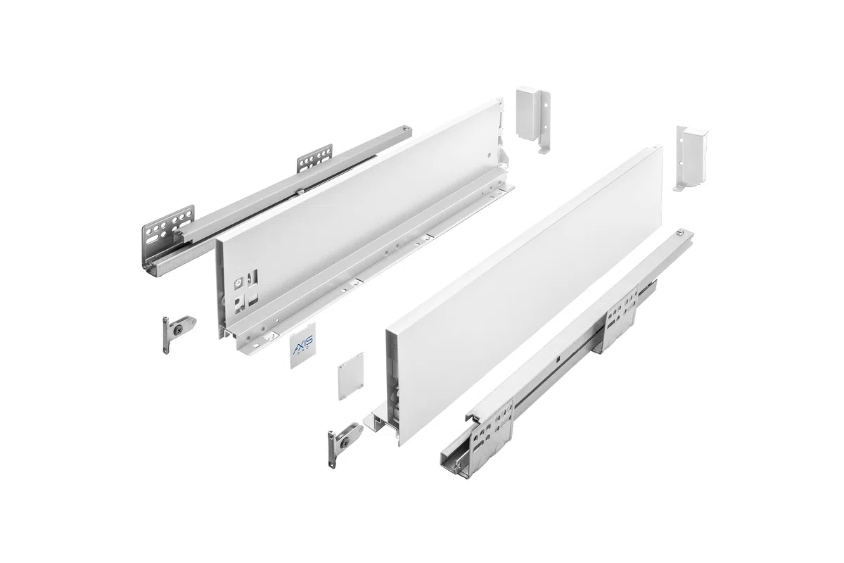 GTV - Système de Tiroirs Axis Pro, Ensemble de Tiroirs, Extraction Totale, Amortissement Intégré, Charge 40 kg, Tiroir Coulissant avec Fermeture Douce - Largeur 400 mm, Hauteur 120 mm, Blanc