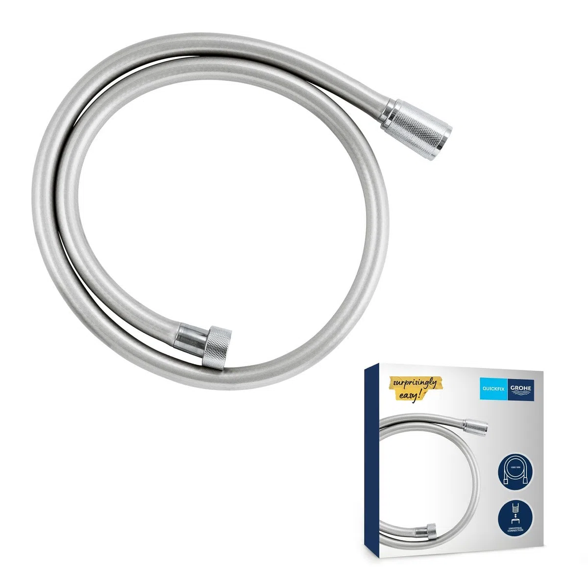 GROHE VitalioFlex Silver Long-Life TwistStop Flexible de douche 1000mm, anti-pliures, finition brillante, raccord fileté universel 1/2", chromé 22111000 (Import Allemagne)