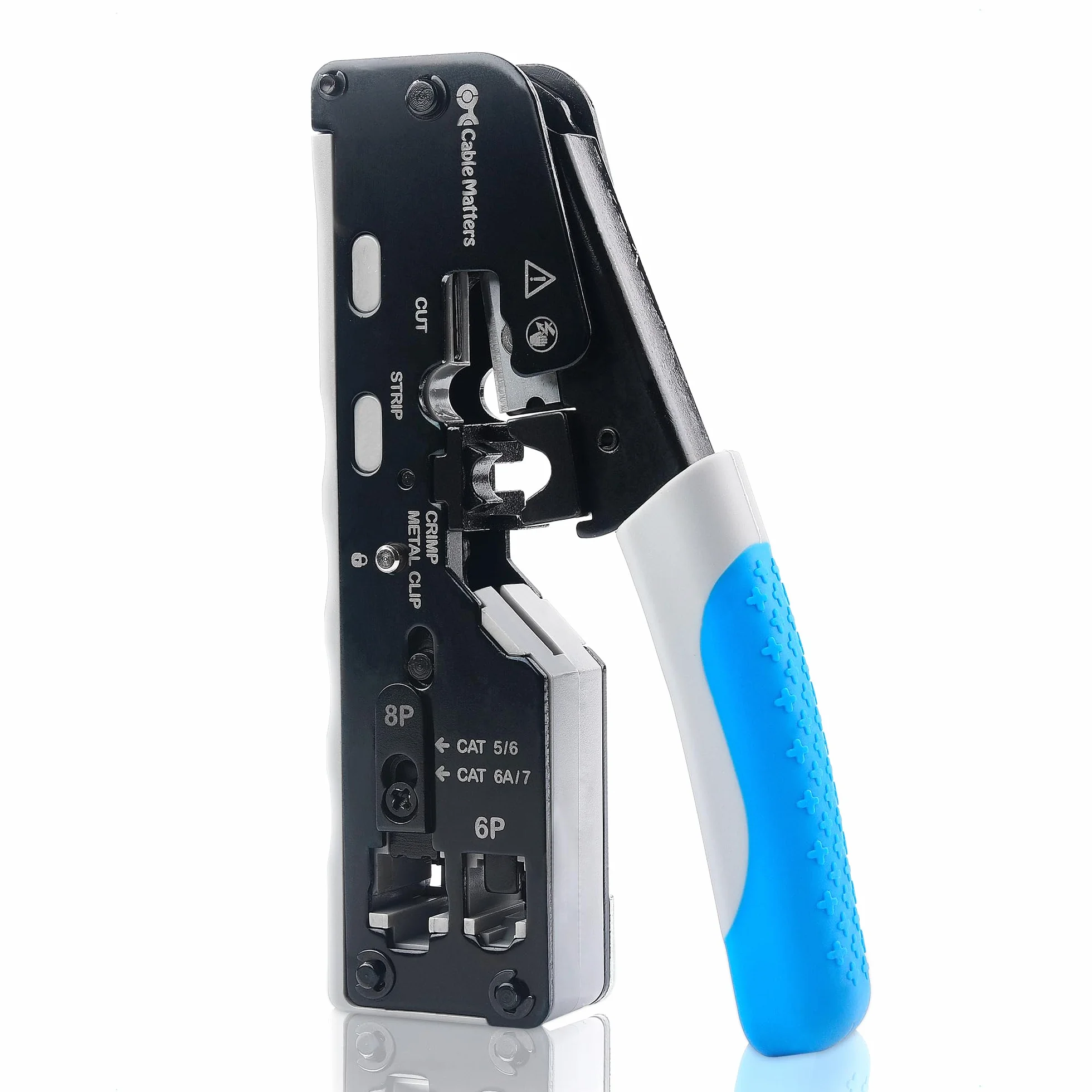 Cable Matters Pince à sertir RJ45 tout-en-un pour connecteurs blindés traversants (Pass-Through) – Outil Cat8 Cat5/Cat6/Cat6A/Cat7, couper/dénuder/sertir, RJ11/RJ12/RJ45