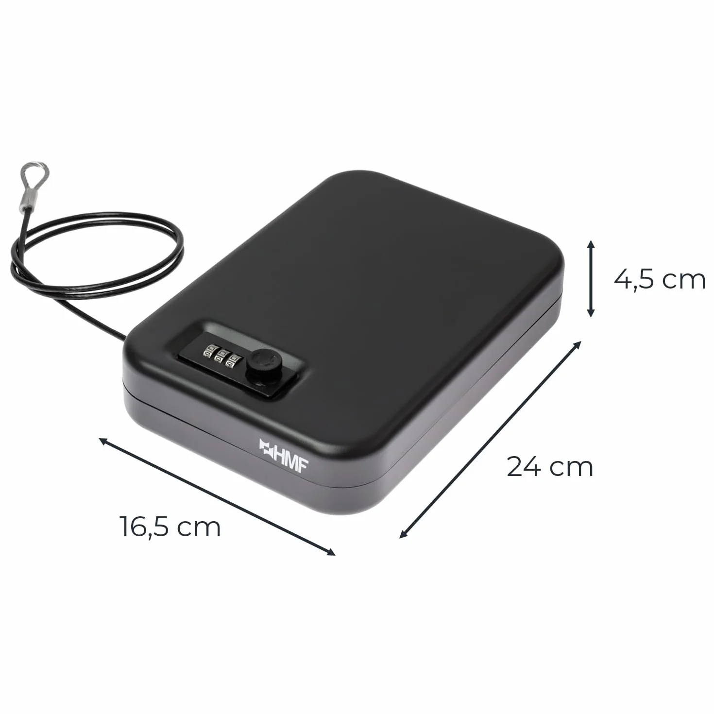 HMF 316-02 Boîte de sécurité avec serrure à combinaison, coffre-fort portable, câble de sécurité | 24 x 16,5 x 4,5 cm | Noir