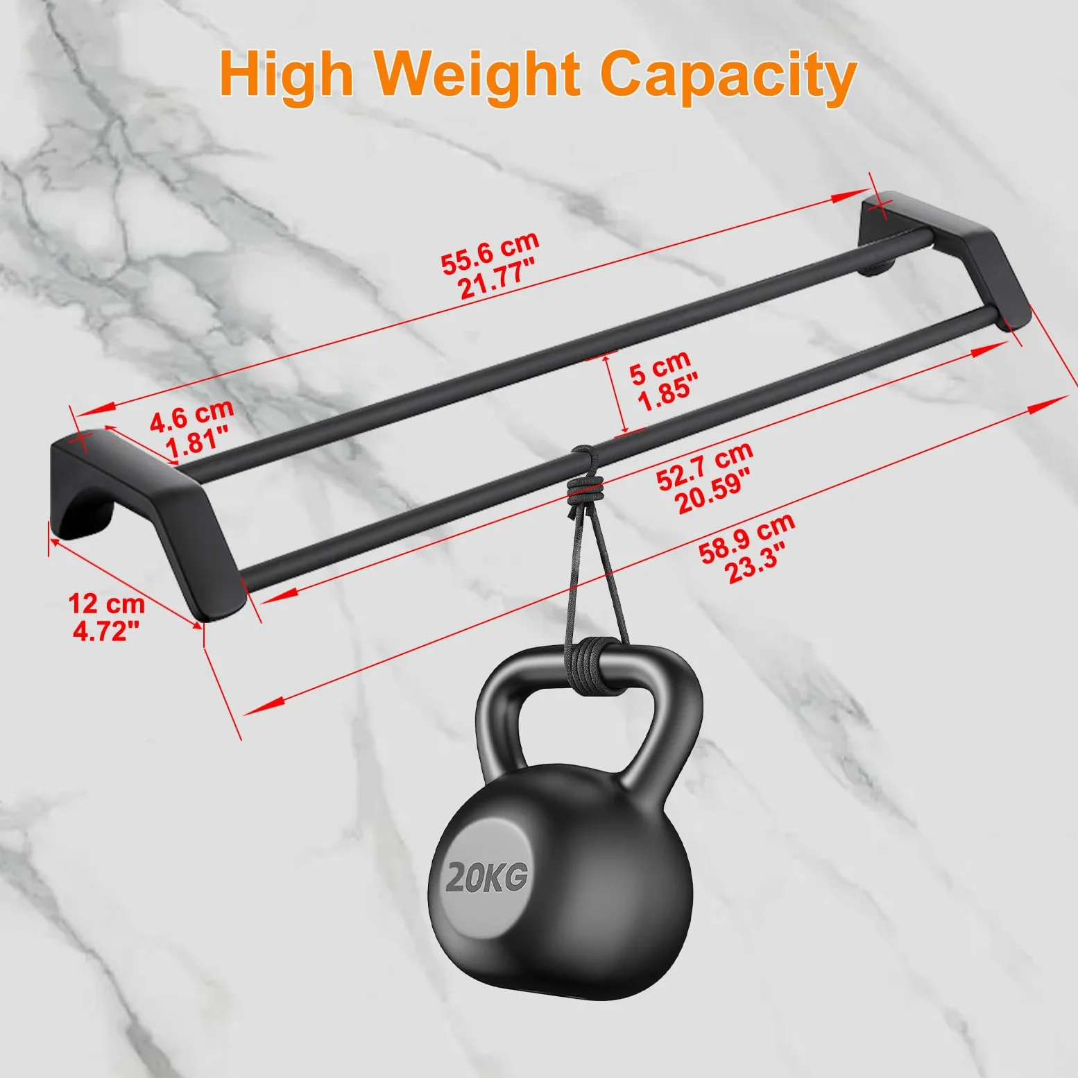 Double Barre Porte-Serviettes de Bain 60CM Porte Serviette à Deux Bras en Acier Inoxydable Porte-Serviettes Mural Range Serviettes pour Salle de Bain ou Cuisine (Noir)