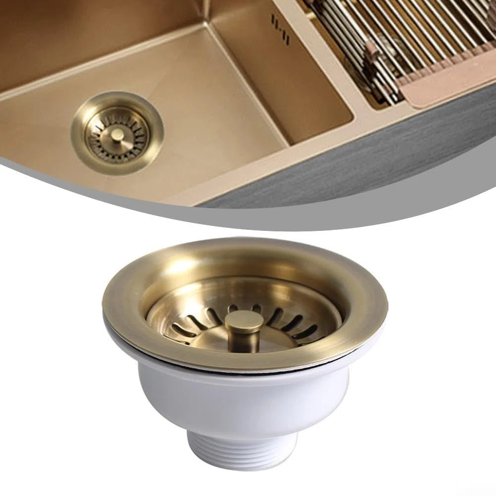 Panier d'évier de cuisine en acier inoxydable de 114 mm avec finition PVD cuivre doré, s'adapte à l'ouverture d'évier de 83 à 90 mm et au tuyau de vidange G1-1/2, remplacement robuste