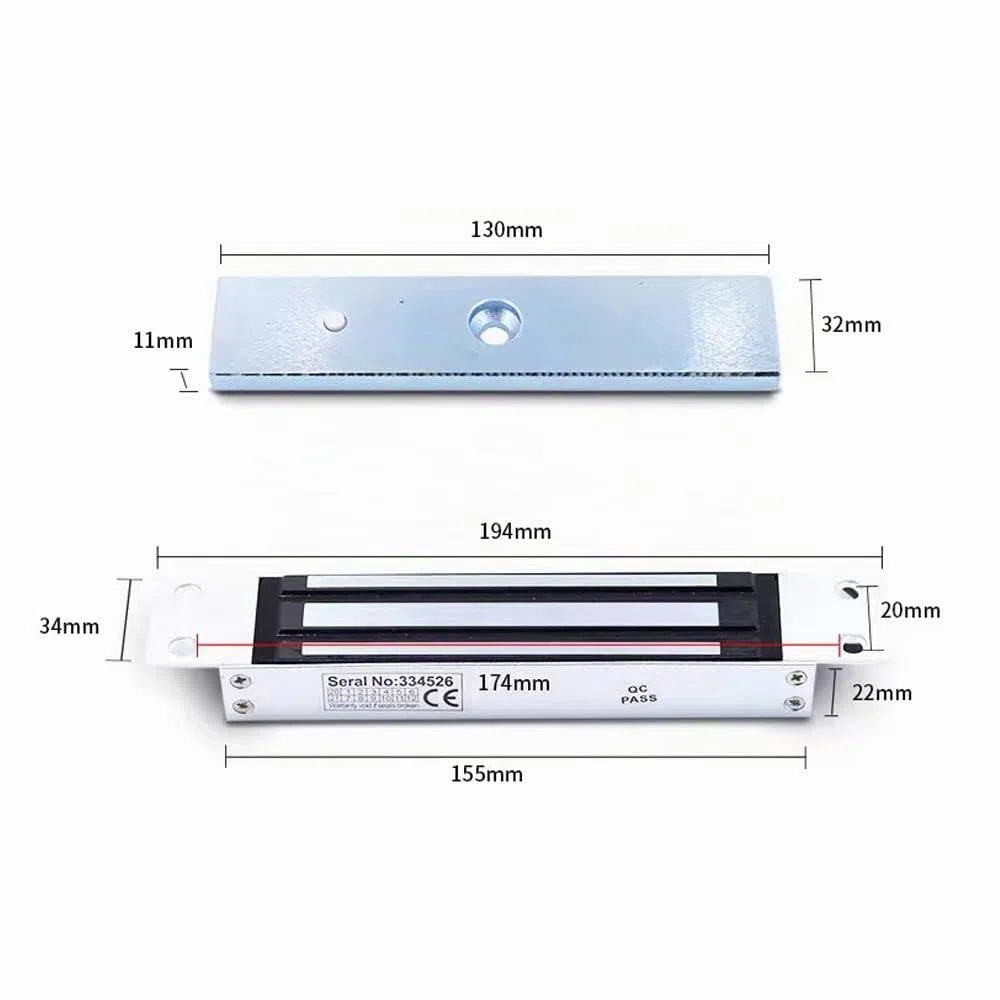 180KG/350lbs Serrure magnétique électrique DC12V Installation intégrée Serrure électromagnétique étanche NC Fail Safe pour système de contrôle d'accès Porte en bois/métal/verre