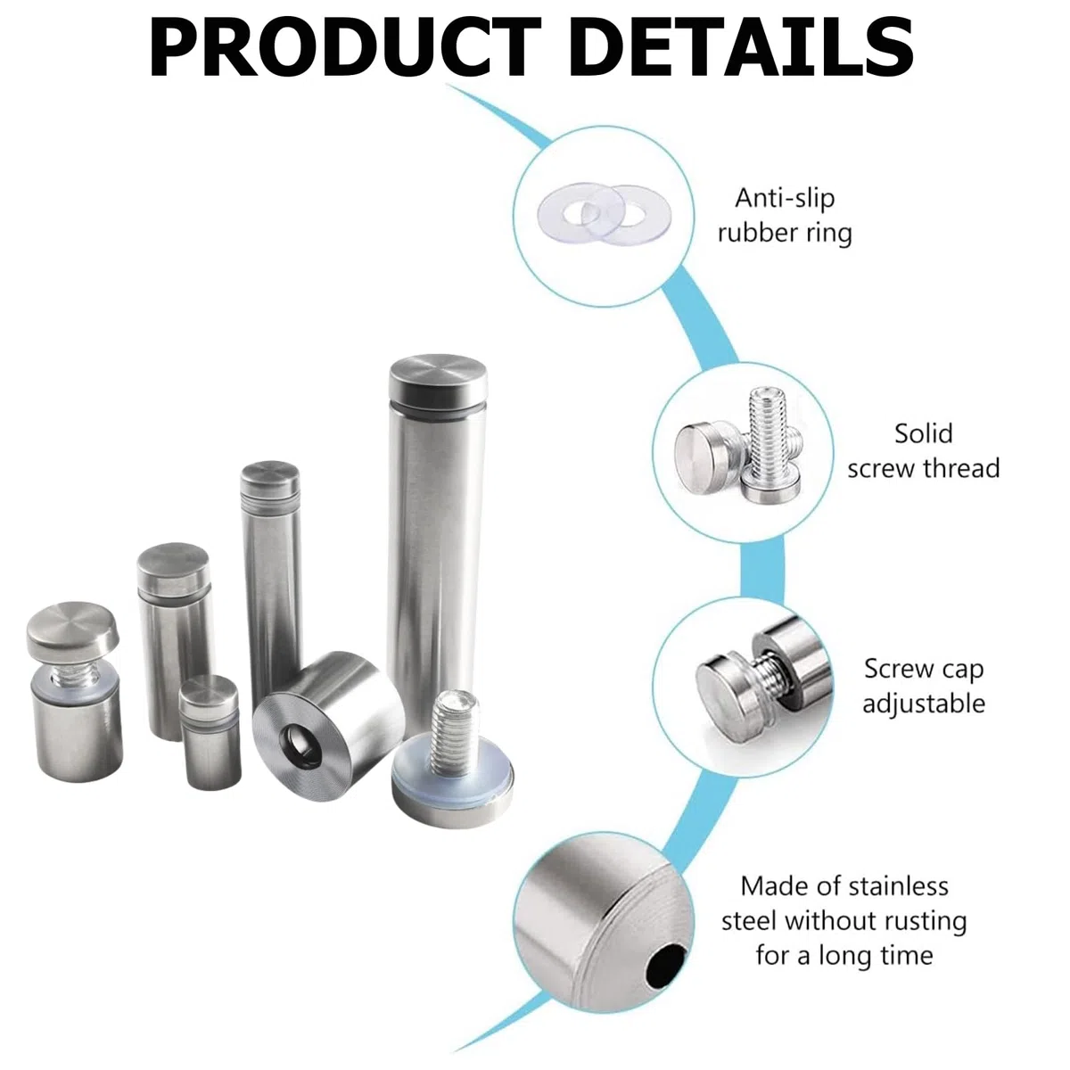 Entretoise de Verre,Entretoise Inox,Supports de Panneaux,Support Vis Publicité,Acier Inoxydable Publicité Vis (19x70 MM - 8 Pièces)