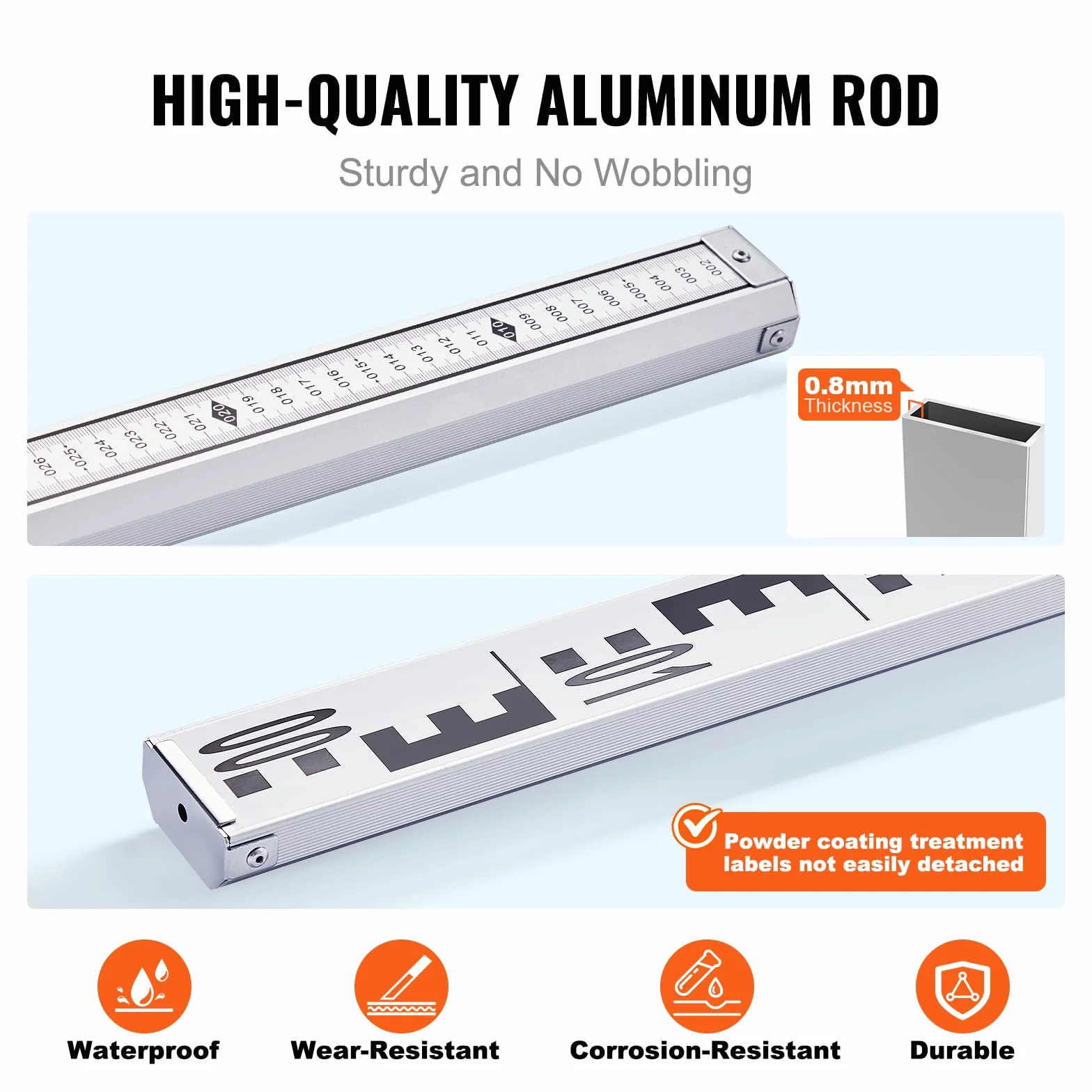 VEVOR Tige de mesure télescopique métrique 3 m, mire télescopique de mesure double face en cm/mm règle en alliage d'aluminium avec niveau à bulle et sac de transport pour mesurer maisons, murs, sols