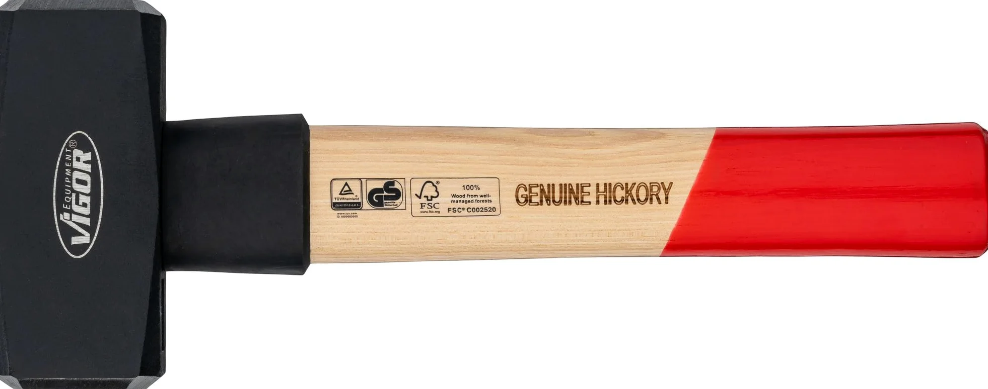 ViGOR V2663-1500 Massette 1500 g, manche en bois d'hickory avec protection contre les chocs en caoutchouc, longueur 280 mm, marteau lourd pour des coups puissants et un travail précis