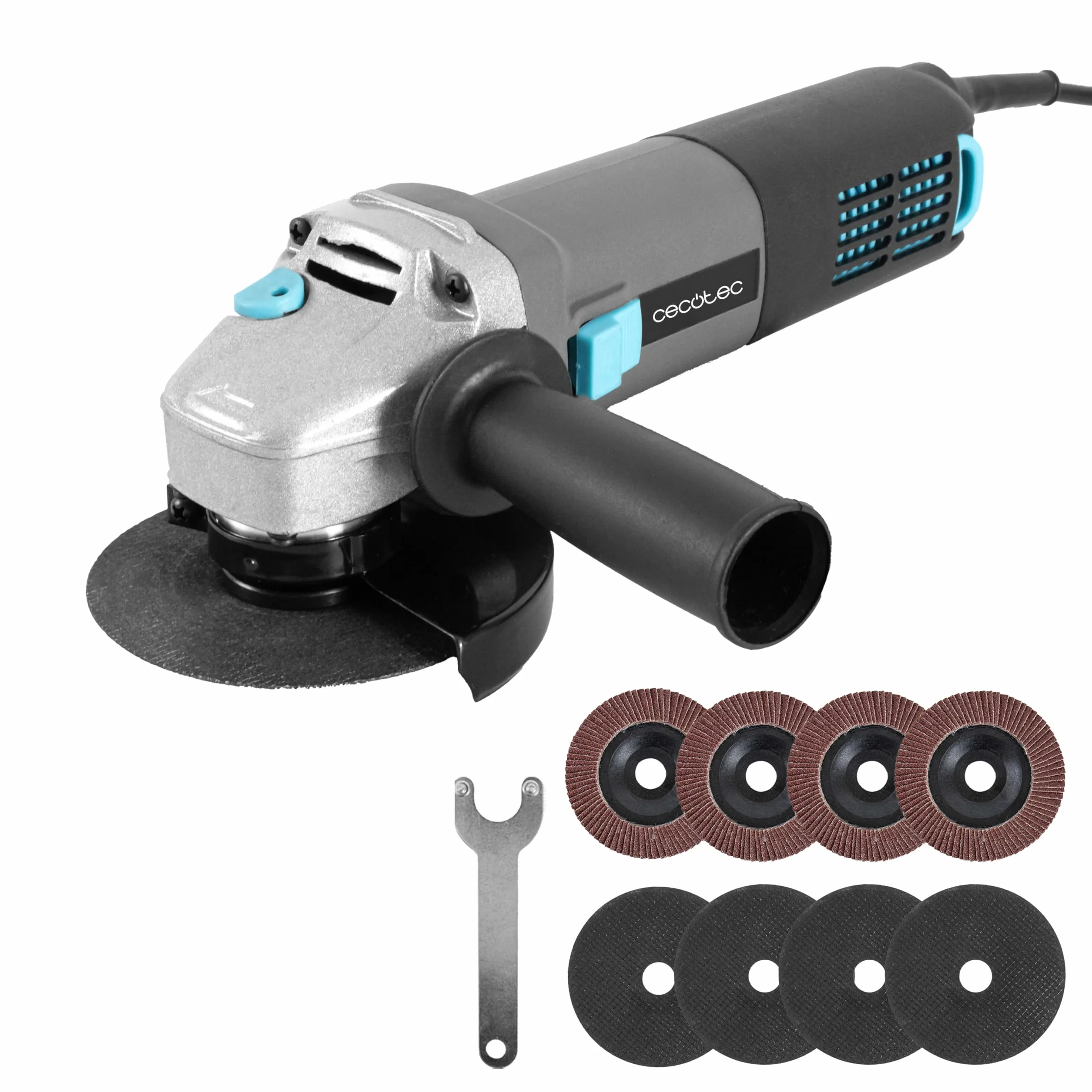 Cecotec Meuleuse d’Angle Électrique RadialPower 1000 Filtra. 1000W, Filtres pour Protéger le Moteur, Compatible avec des Disques de 125mm, Vitesse Jusqu’à 16 000 tr/min, Inclut 8 Disques et Mallette