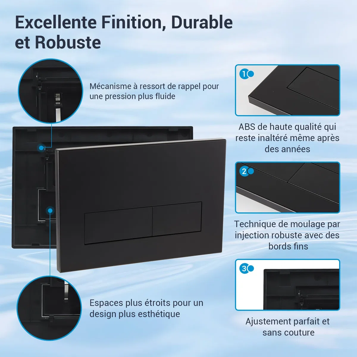 Plaque de déclenchement commande Bouton de chasse d'eau Accessoire pour réservoir de WC Compatible avec Geberit Sigma01,20,30 UP300 et UP320, fonction double chasse(Noir Mat)