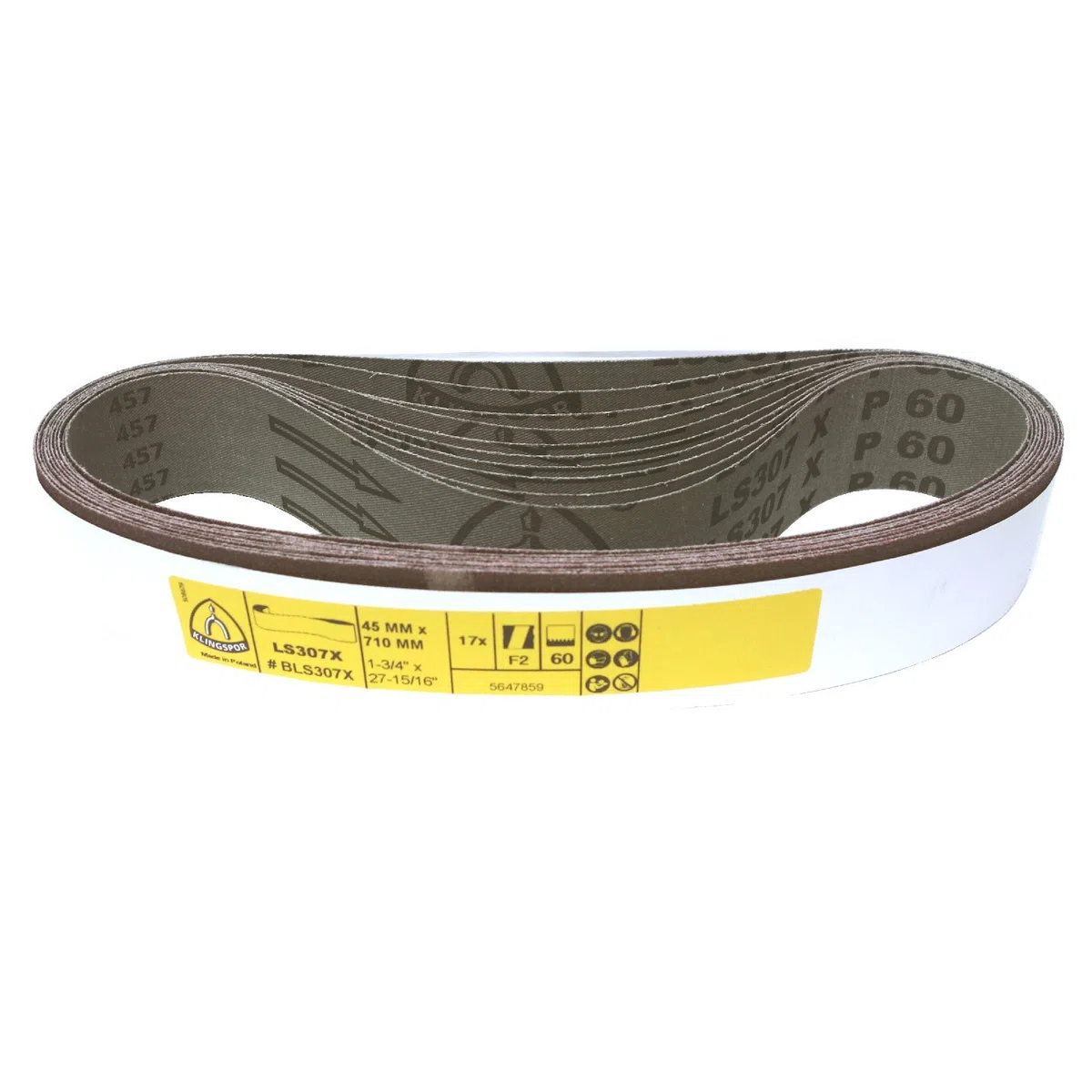 Bande abrasive LS307X - 45 x 710 mm - Grain P60 - Lot de 10 - Pour bois et métal - Support en tissu semi-flexible indéchirable - Bandes abrasives professionnelles pour machines d'affûtage