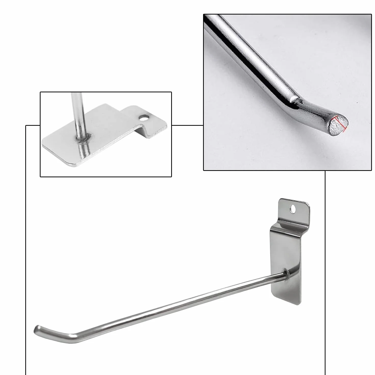 Lot de 100 Crochets pour Panneau Perforé de 30 cm, Muraux à Lattes pour Étagères, Longs en Métal pour Accrocher Garage, Magasin, Maison