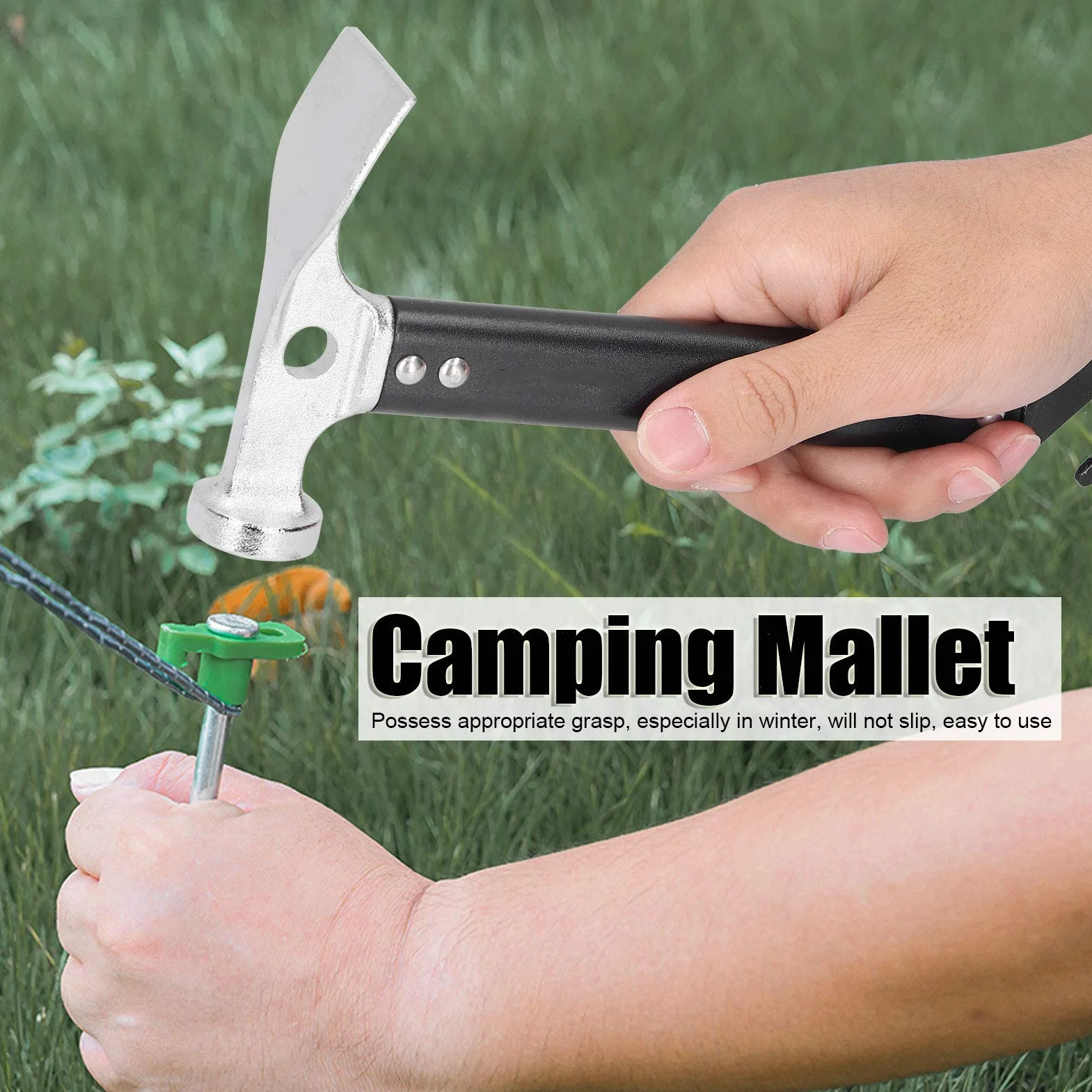 Marteau Camping avec Crochet, 22cm Maillet Camping, Marteau en Alliage d'aluminium, Accessoires Camping, Mini Outil Portable d'extérieur