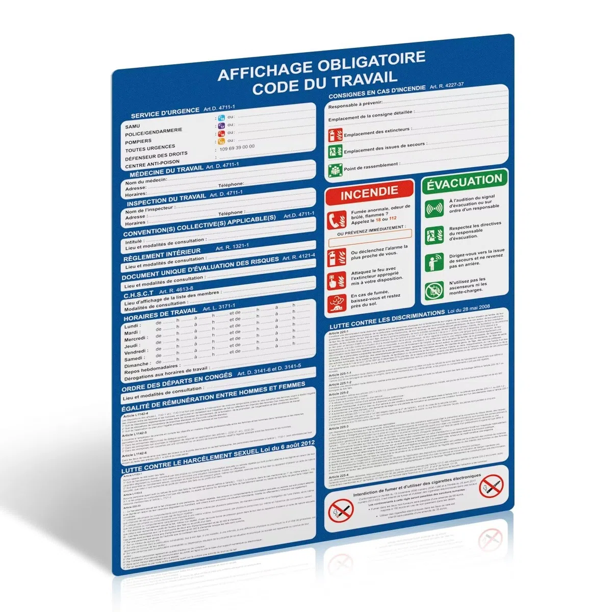 Panneau Code du Travail 2026 - Affichage Obligatoire - 400 x 300mm - Plastique PVC Rigide de 1 mm avec Dos Auto-Adhésif - Résistant aux UV - Conforme droit du travail