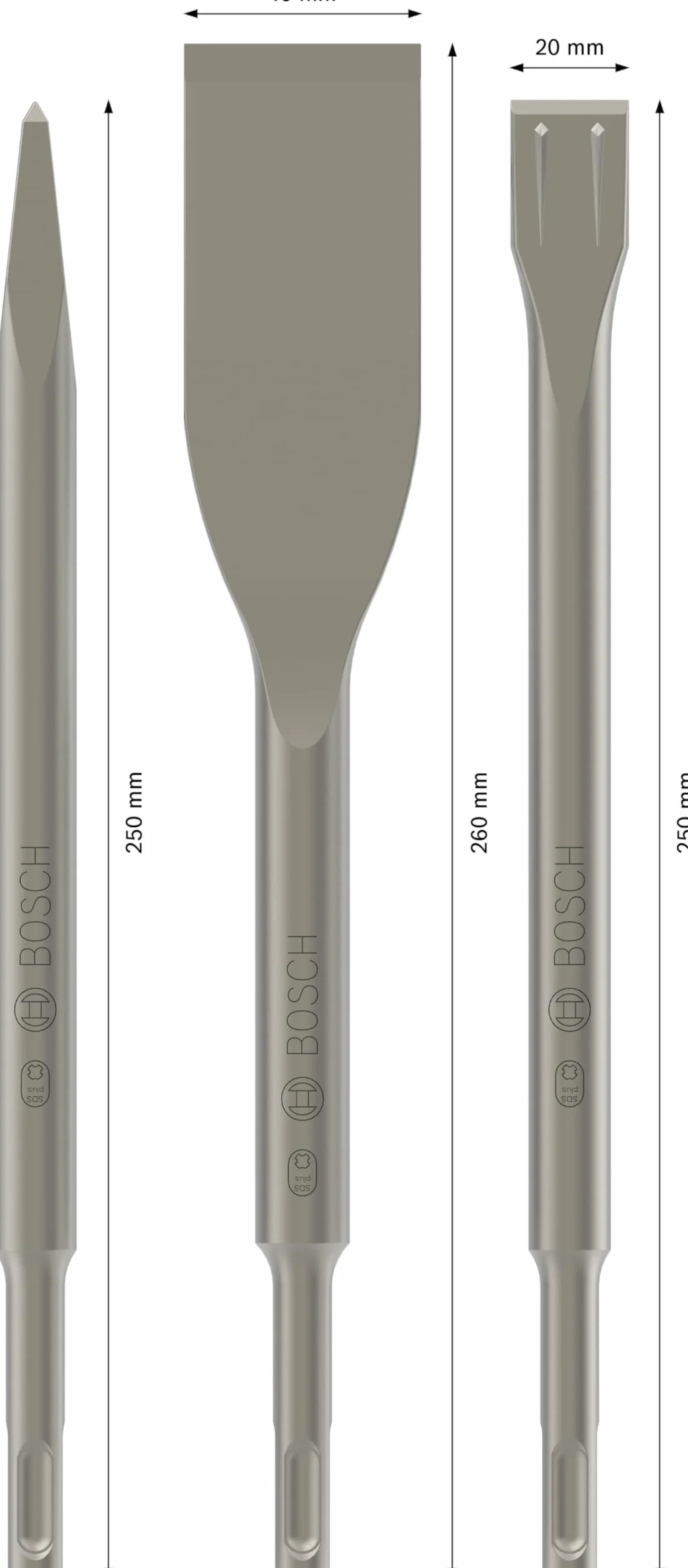 Set de 3 burins SDS Plus (BURIN+PIC+LARGE) BOSCH 2607019159