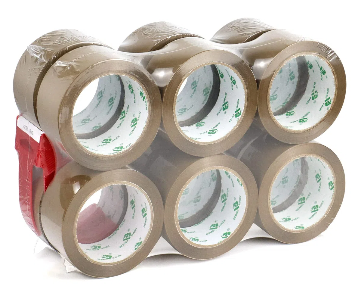 BOMEI PACK Lot de 12 rouleaux de ruban adhésif Marron avec Dérouleur 66 m x 48 mm Emballage de ruban adhesif pour boîtes d'emballage et carton