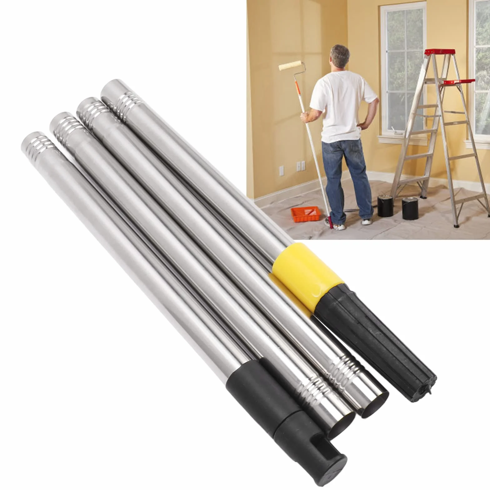 Perche d'extension, Construction robuste avec joints baïonnette Acier inoxydable polyvalent pour peinture murs ampoules nettoyage gouttières