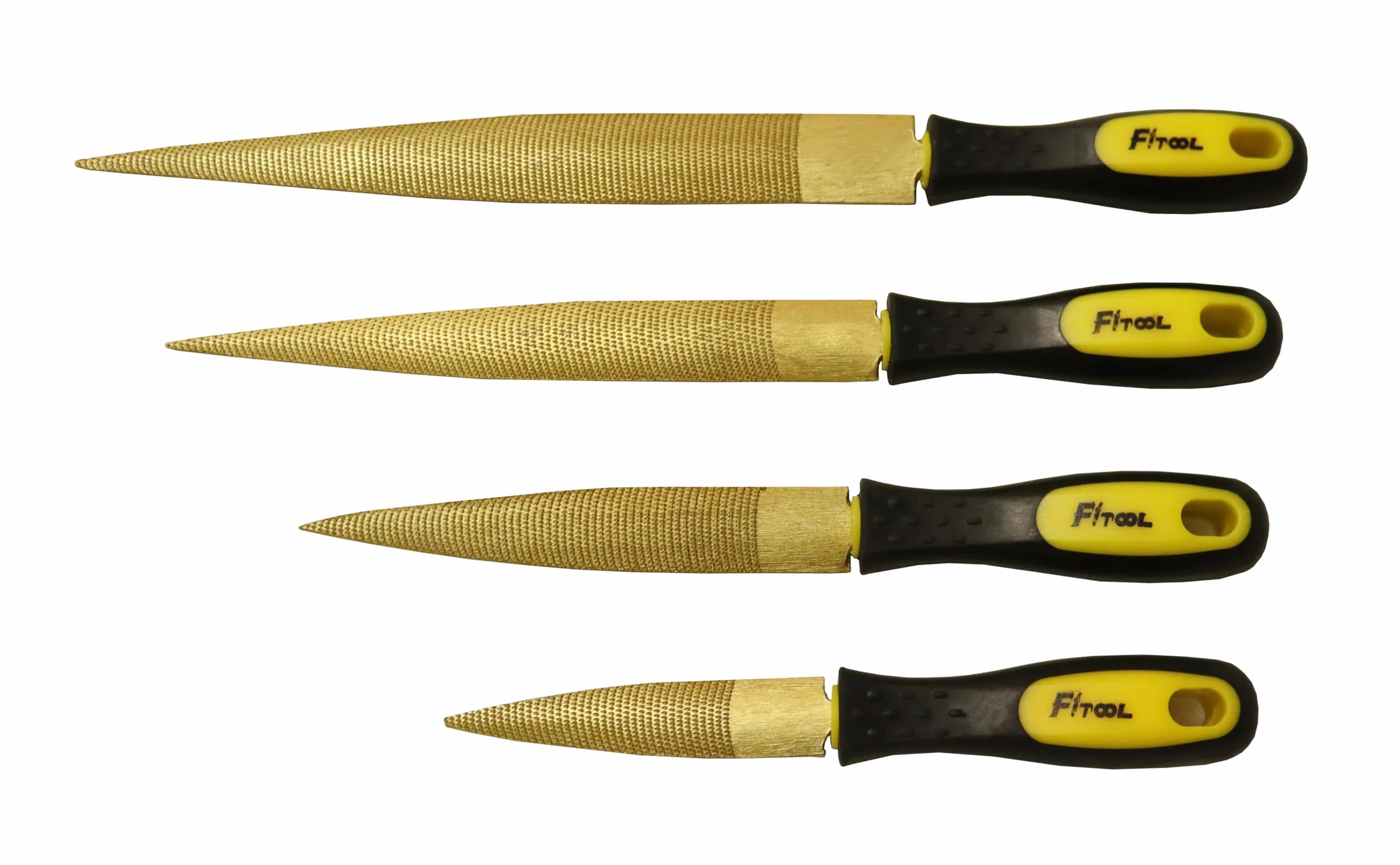Ensemble de 4 morceaux de râpe à bois doré, Taille grossière fine, 4 "-6" -8 "-10", Râpe conique pour bois, cuir, métaux tendres, plastique souple, Paquet de 4 lambourdes