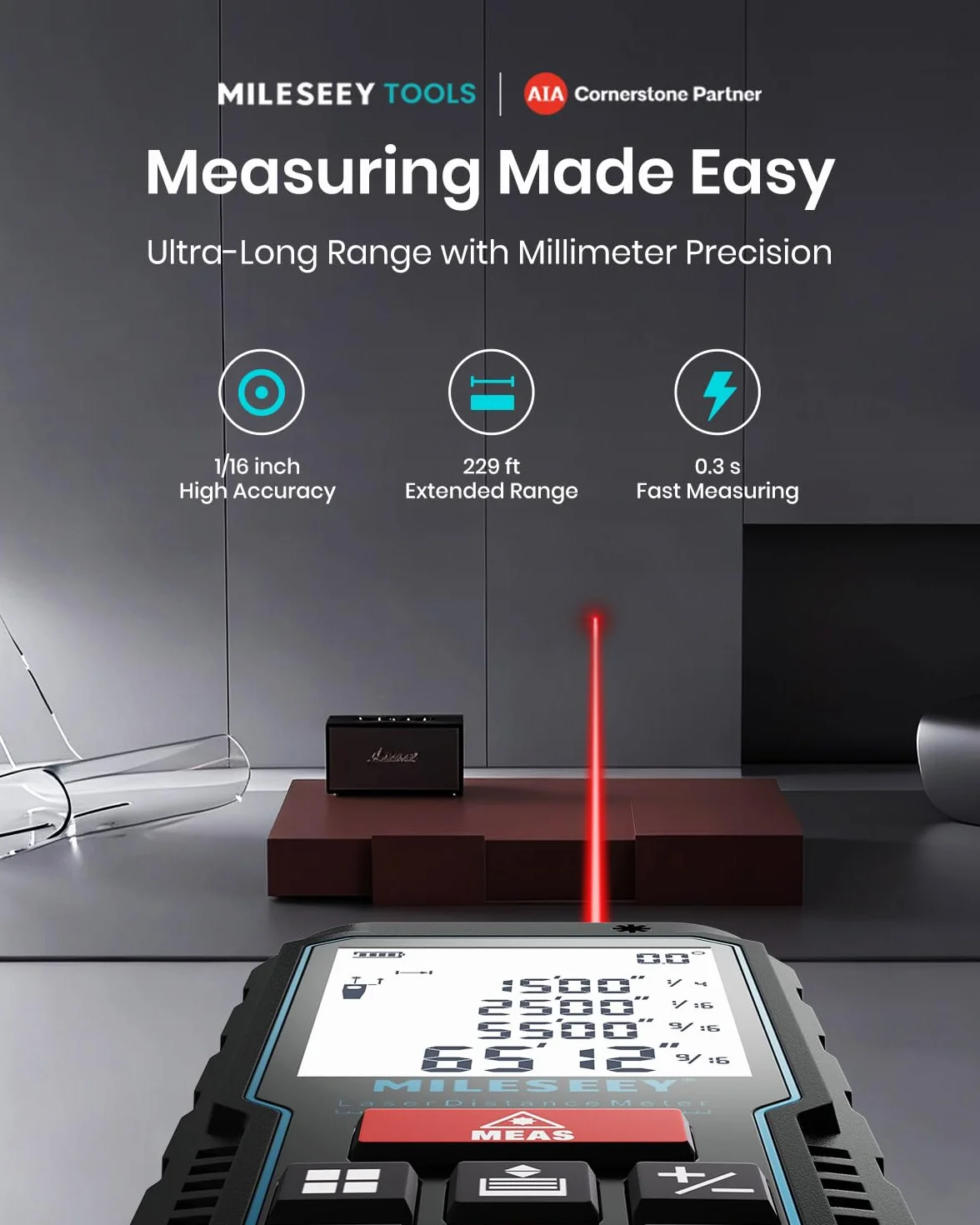 MiLESEEY Telemetre Laser 70M avec Niveau Électronique Amélioré, Précision ± 2 mm, Mesure de Distance Longueur/Hauteur/Surface, 2''LCD Rétroéclairage, Fonction Muet, Batterie Incluse, Intérieur