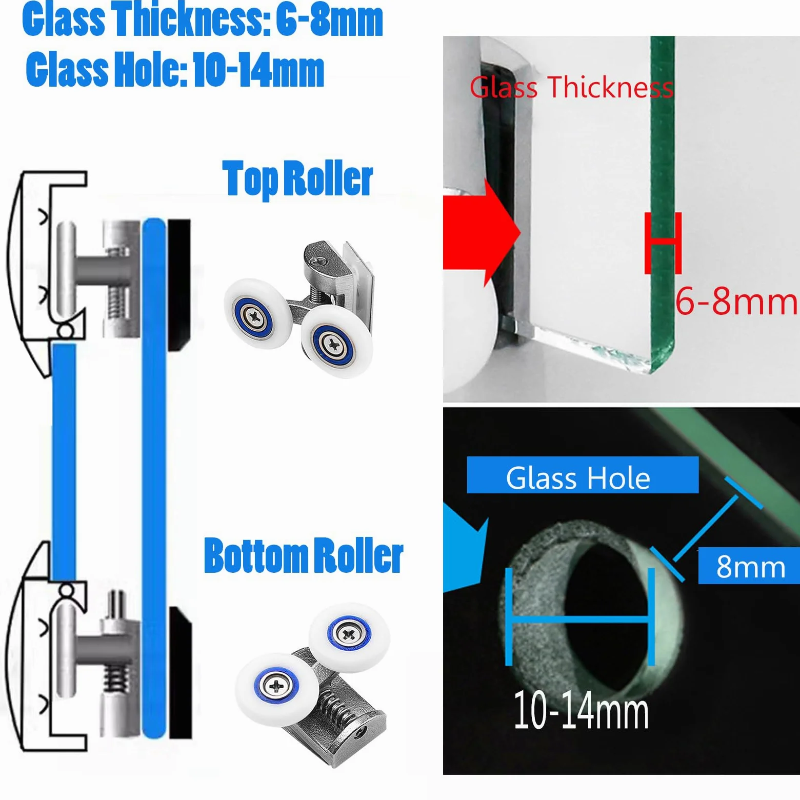 26mm Roulette Porte De Douche, 4pcs 26mm Rouleau De Porte De Douche Dans Portes De Douche, Roulette Porte Coulissante Douche Pour Trou De Verre De 4-8mm