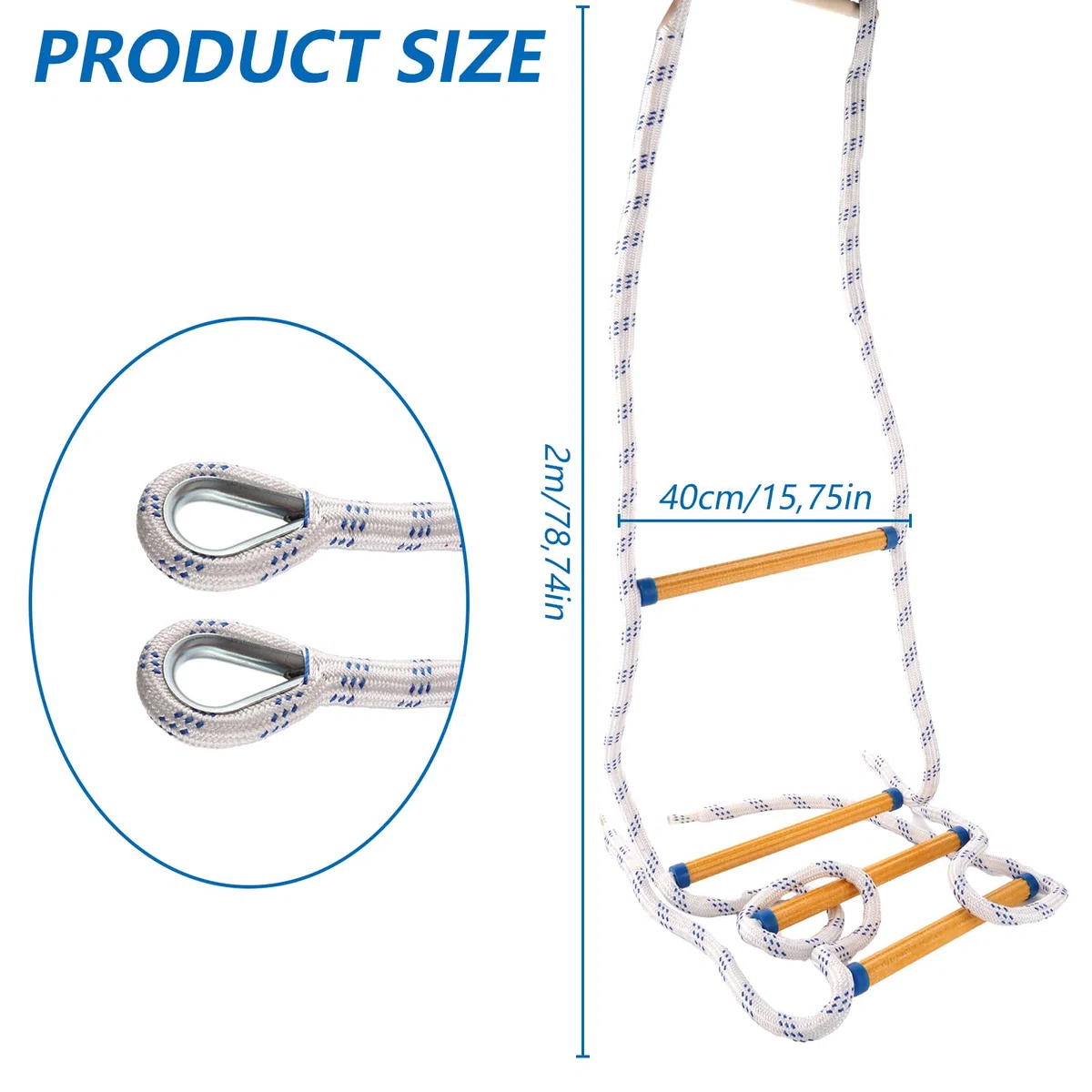 DAJAVE Échelle en tricot ignifuge - 2 m - Échelle de sécurité difficilement inflammable - Avec mousquetons - Pour extérieur, balcon, fenêtre - Capacité de charge jusqu'à 900 kg