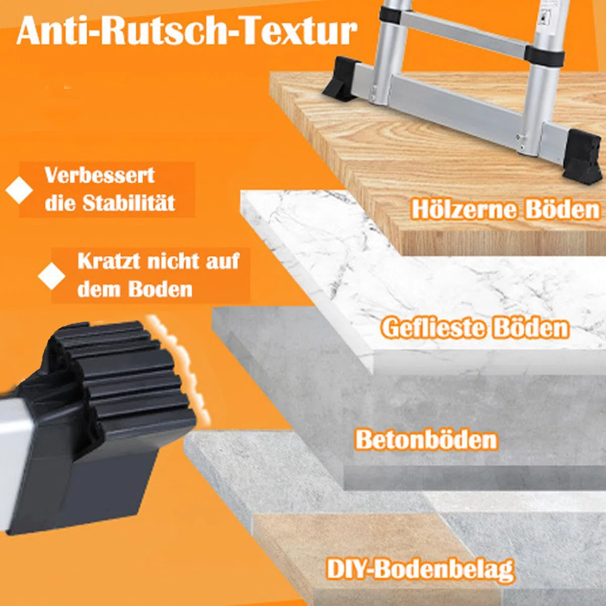 Échelle télescopique en aluminium 3,8 m, échelle extensible avec stabilisateur, échelle en aluminium antidérapante, échelle multifonction extensible, capacité de charge de 150 kg