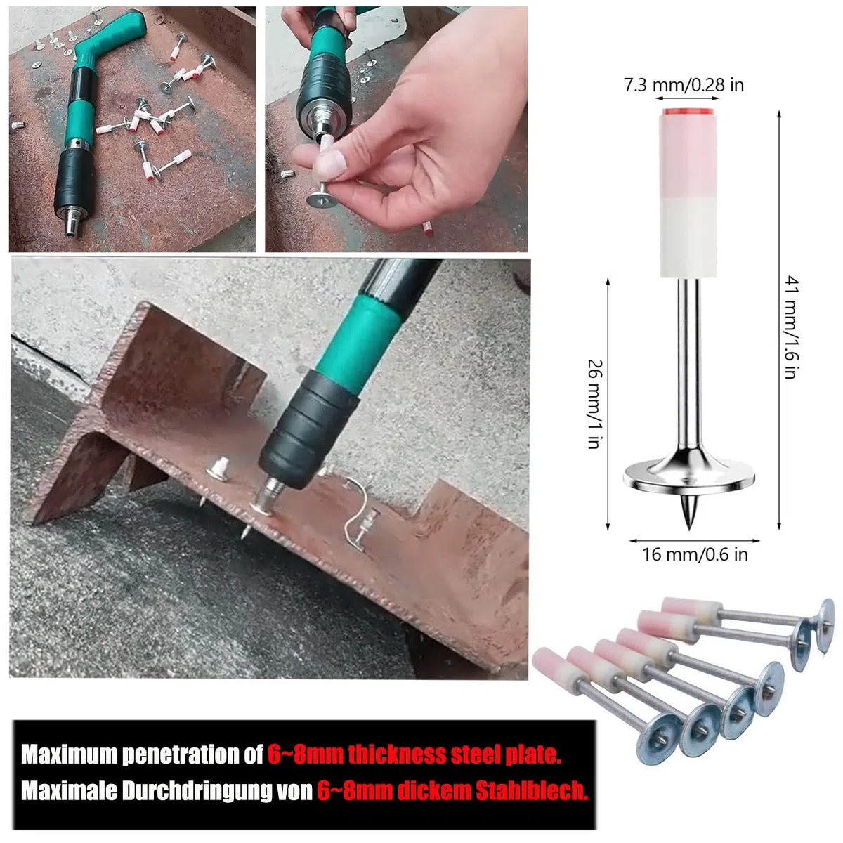 Lot de 400 clous pour pistolets à ongles, pistolet à ongles à air comprimé, clous ronds de 7,3 mm, clous manuels en acier, mini clous pour plafonds, coupe-fil, fixation d'installation et réparation