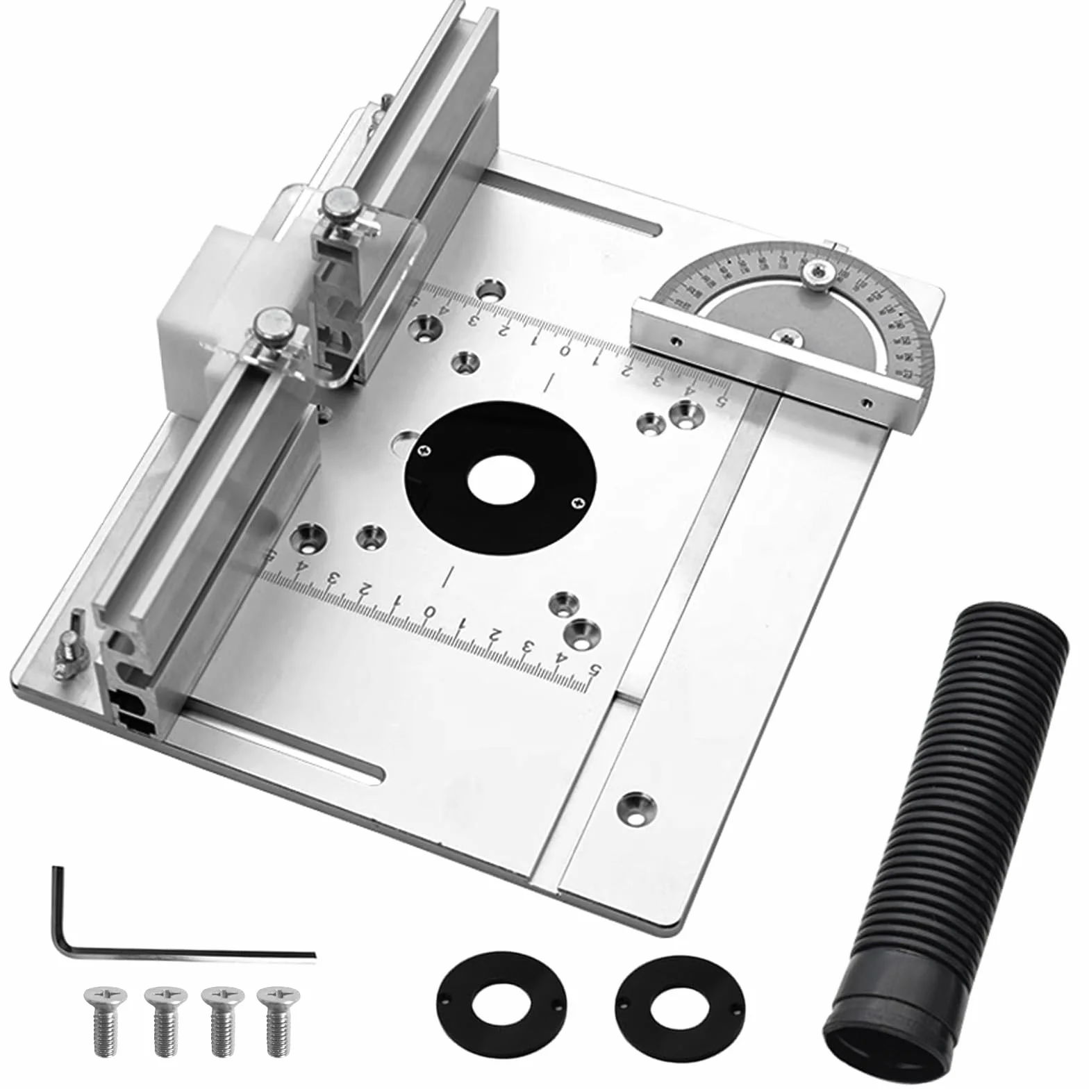 Set de 3 Plaque D'insertion de Table de Fraisage en Aluminium Argent, Découpe Gravure Outil Auxiliaire avec Ensemble de Guide de Jauge D'onglet pour Bancs de Travail du Bois (Alliage d'aluminium)