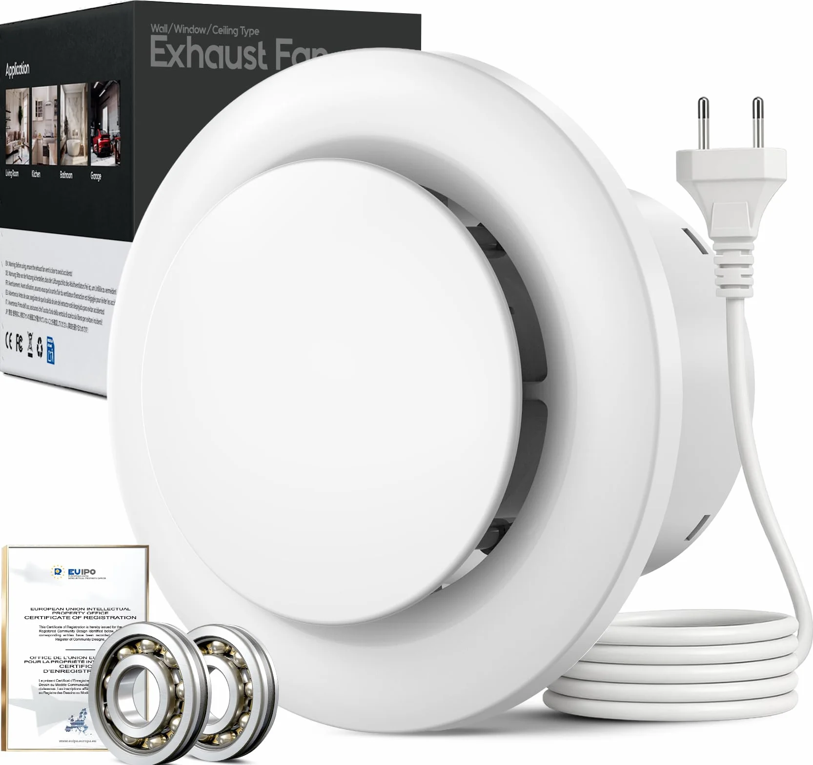 100mm Extracteur d'air 130m³/h 12W, Fonctionnement silencieux Ventilateur d'extraction à fort débit d'air, Économe en énergie, Pour Salle de Bain, Cuisine,toilettes, Serres,Tentes (4 inch)