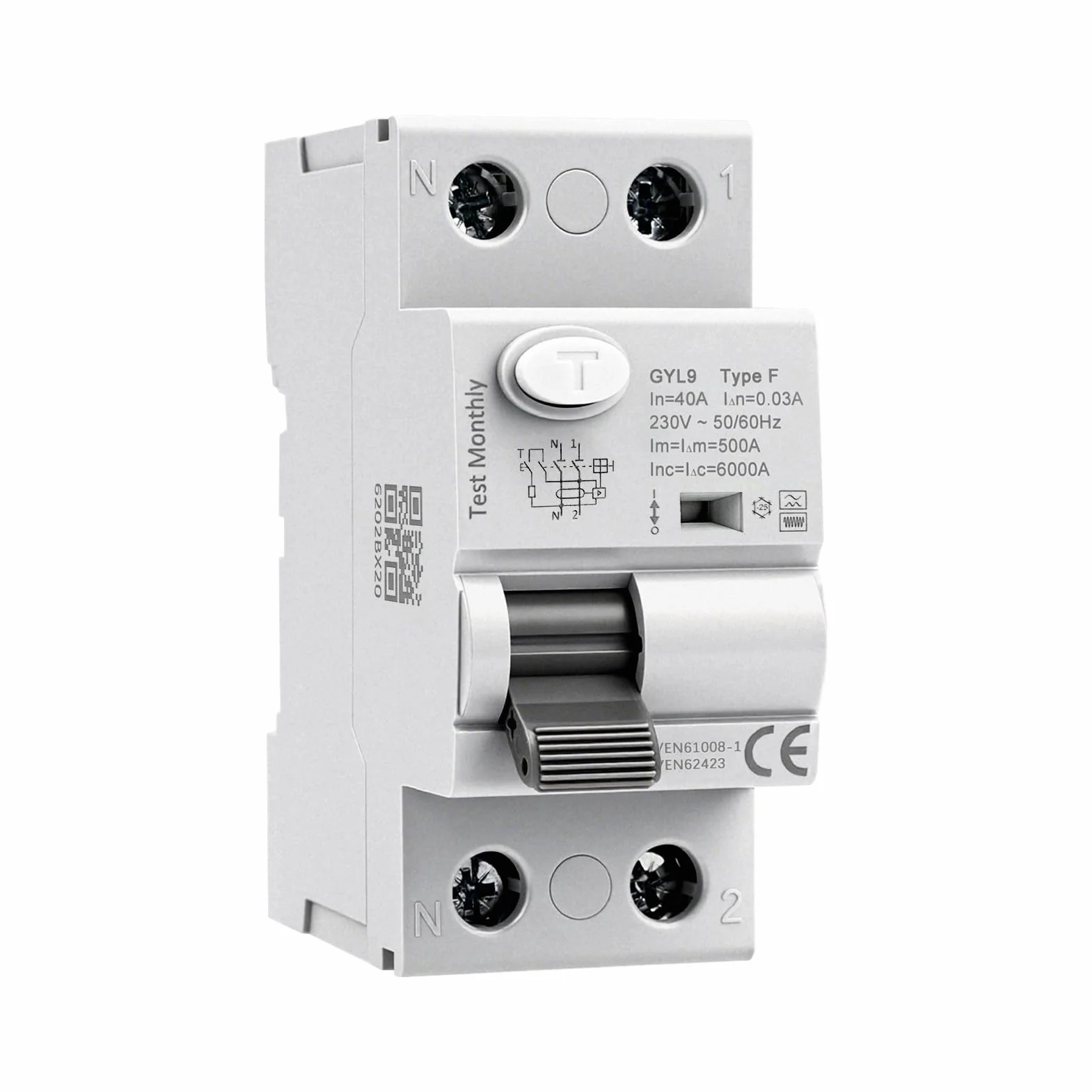 Disjoncteur différentiel 30mA 40A Type F 2 pôles interrupteur différentiel 40A 30mA 6kA 2P AC230V RCCB disjoncteurs électriques adapté aux équipements monophasés à charge variable GYL9