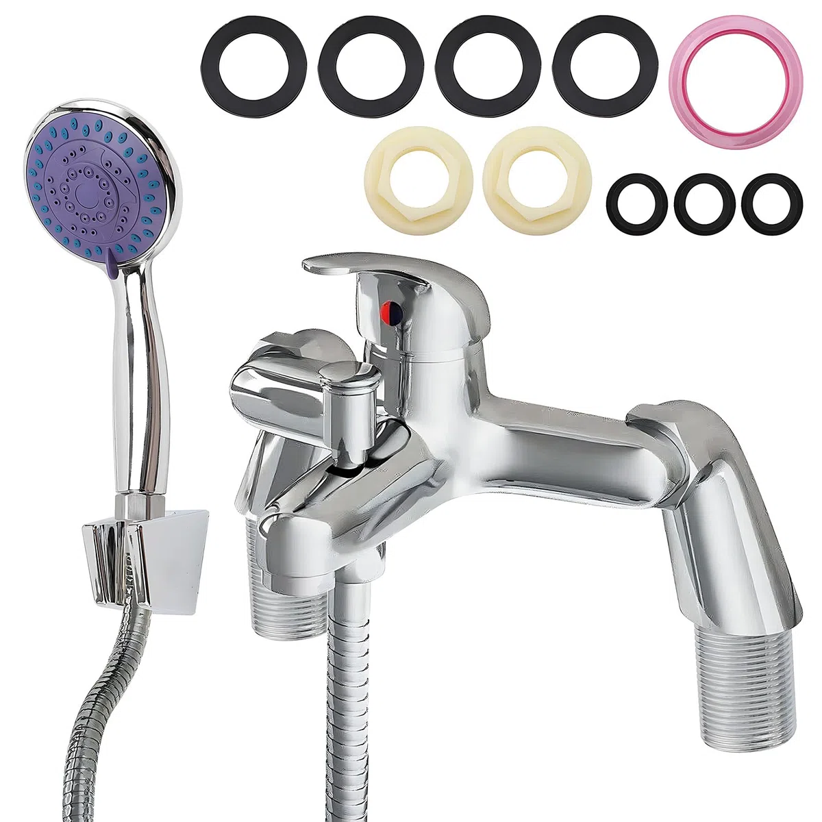 Robinets de baignoire avec pommeau de douche à main et tuyau de 1,5 m | Robinet de baignoire à montage sur plate-forme à poignée unique. Ensemble de remplissage pour baignoire et douche