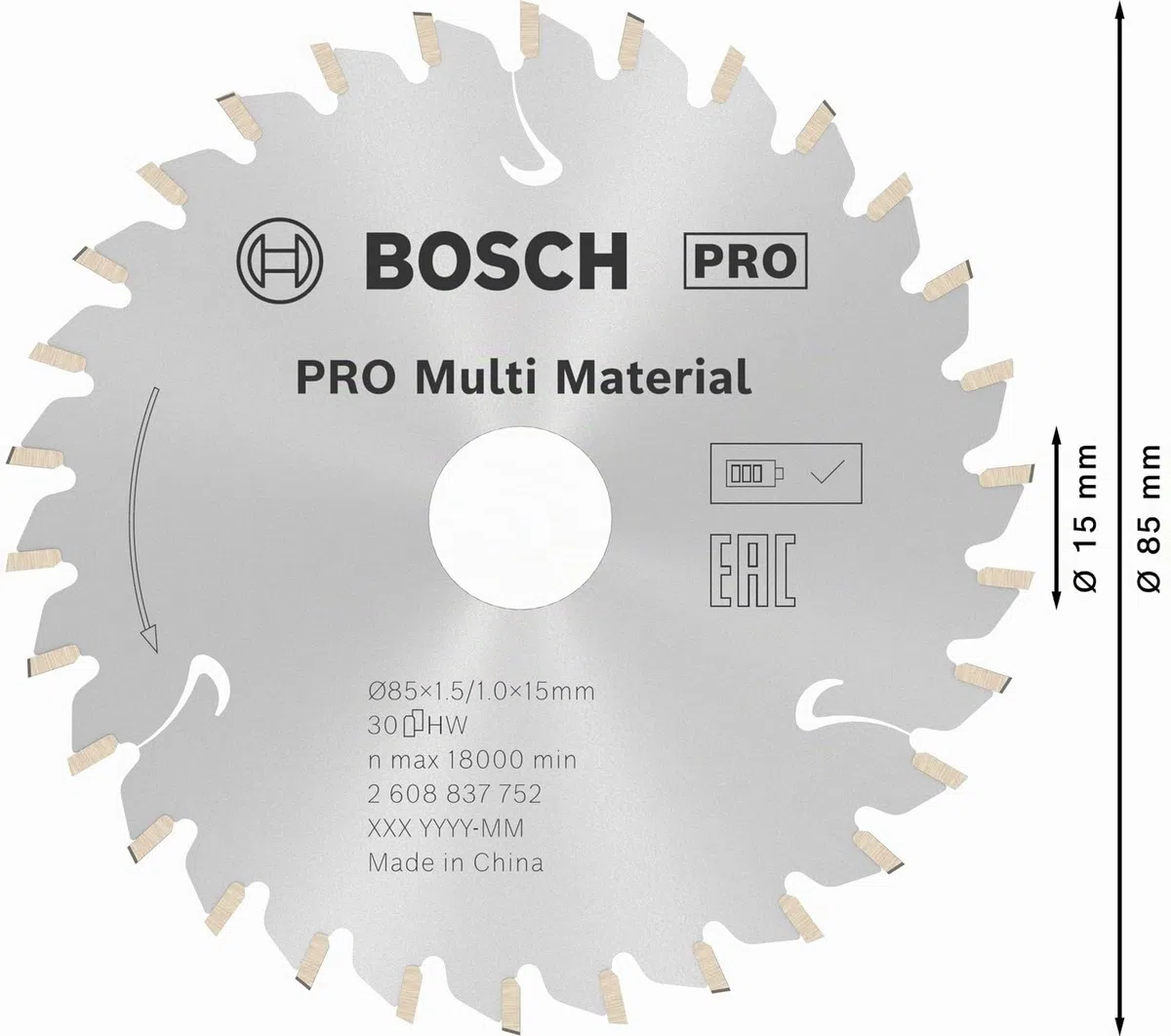 Bosch Professional 1x Lame de scie circulaire Standard for Multi Material (pour multi matériaux, 85 x 15 x 1,5 mm, 30 dents, accessoire de scie circulaire sans fil)
